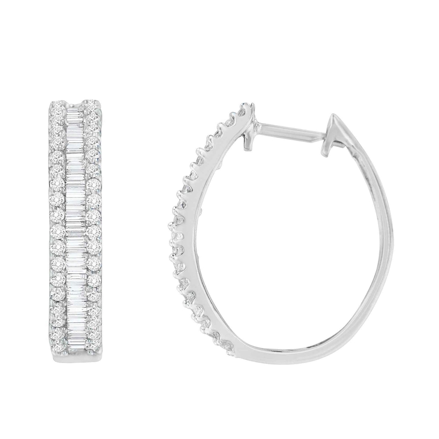 10K White Gold Diamond Hoop Earrings (3/4 cttw, I-J Color, I2-I3 Clarity) - Bijoux-NYC Direct