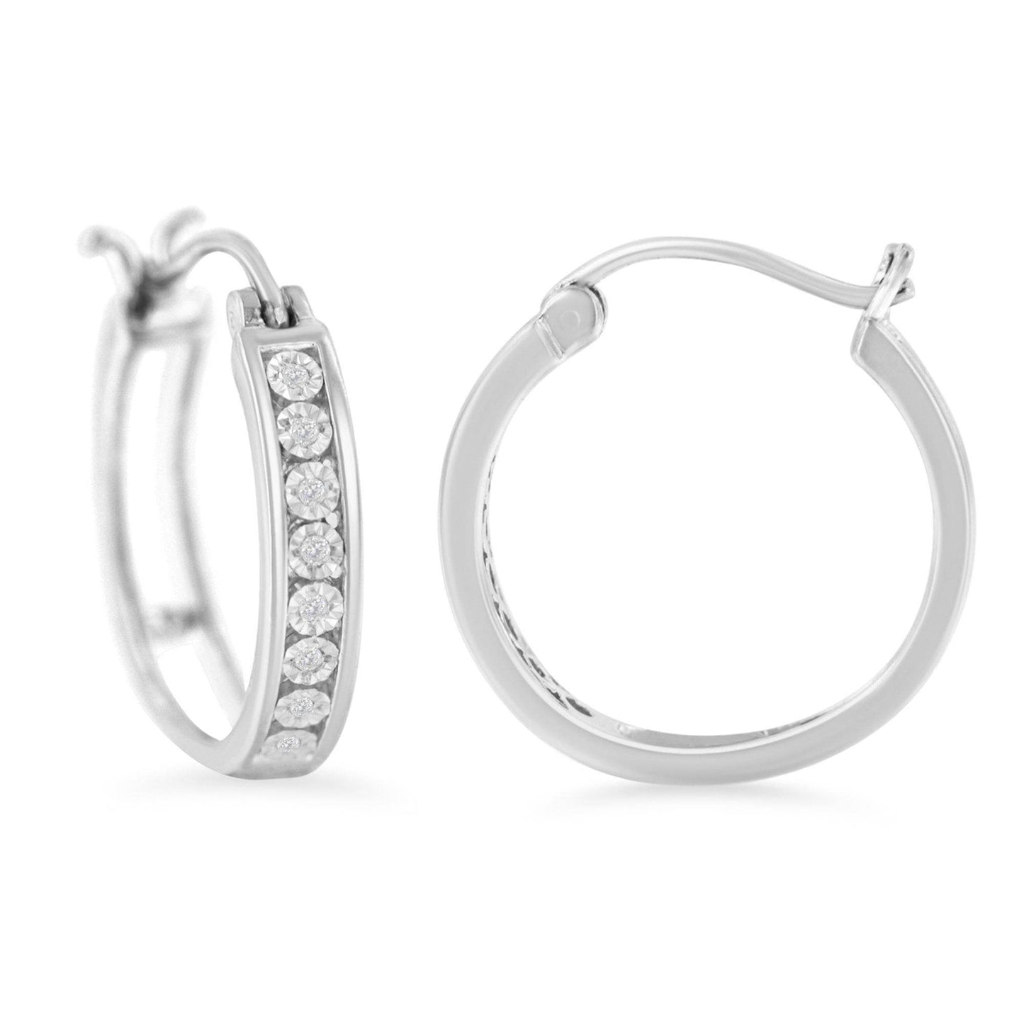 .925 Sterling-Silver Diamond Accent Channel Set Style Hoop Earring (I-J Color, I3 Clarity) - Bijoux-NYC Direct