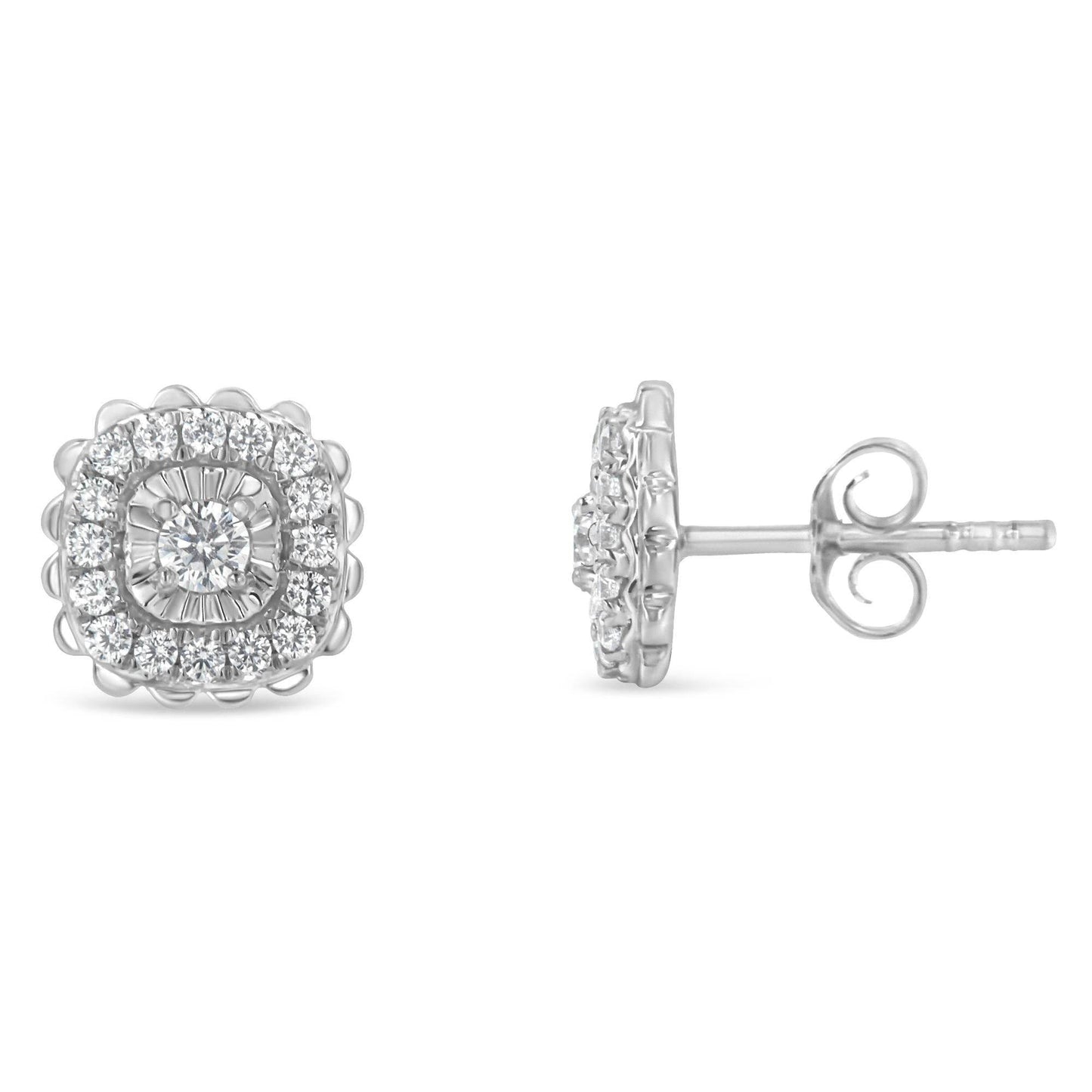 .925 Sterling Silver 1/2 Cttw Round-Cut Diamond Halo Cluster Stud Earring (I-J Color, I2-I3 Clarity) - Bijoux-NYC Direct