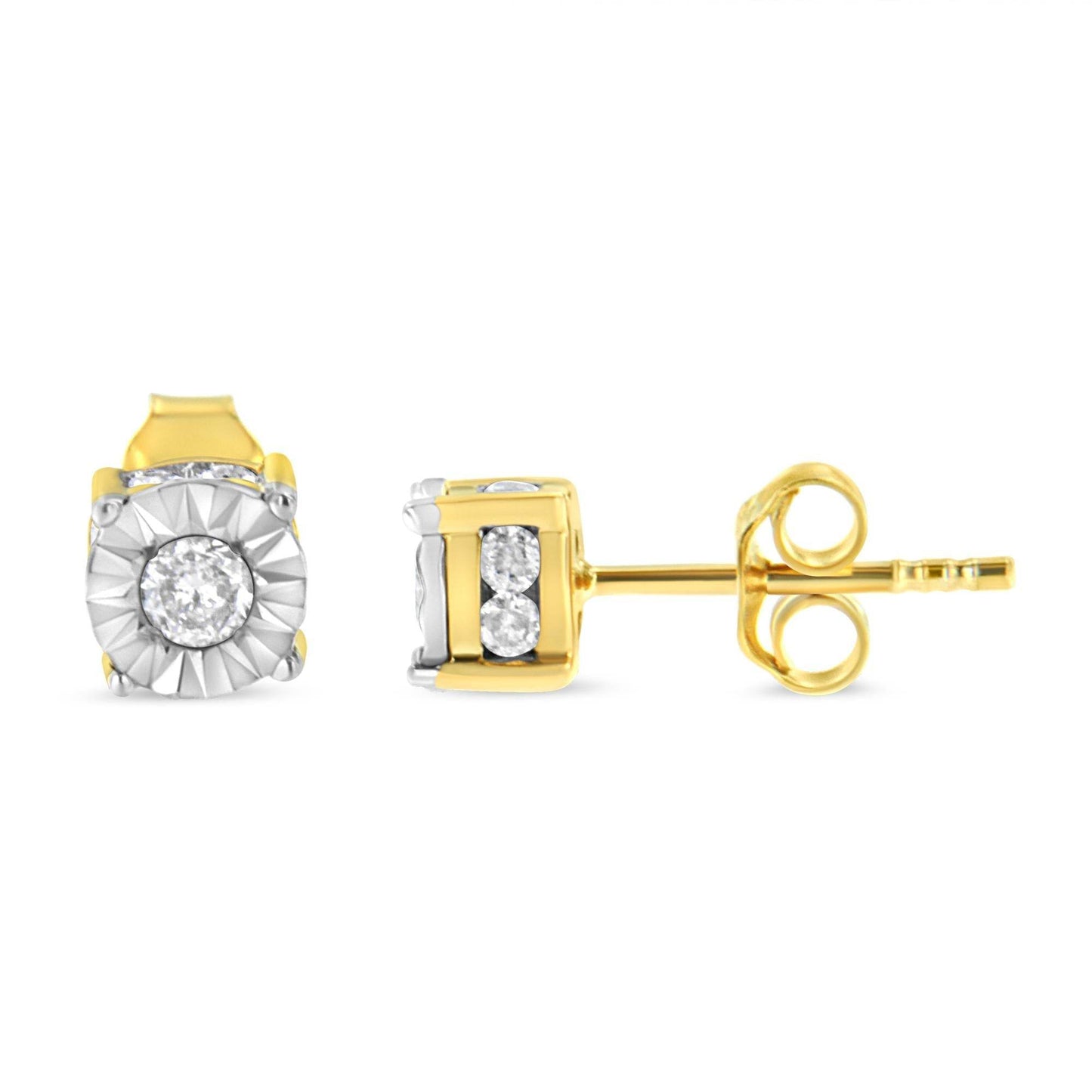 10K Yellow Gold Plated Sterling Silver 1/2 Cttw Miracle Set Diamond Stud Earring (J-K Color, I2-I3 Clarity) - Bijoux-NYC Direct