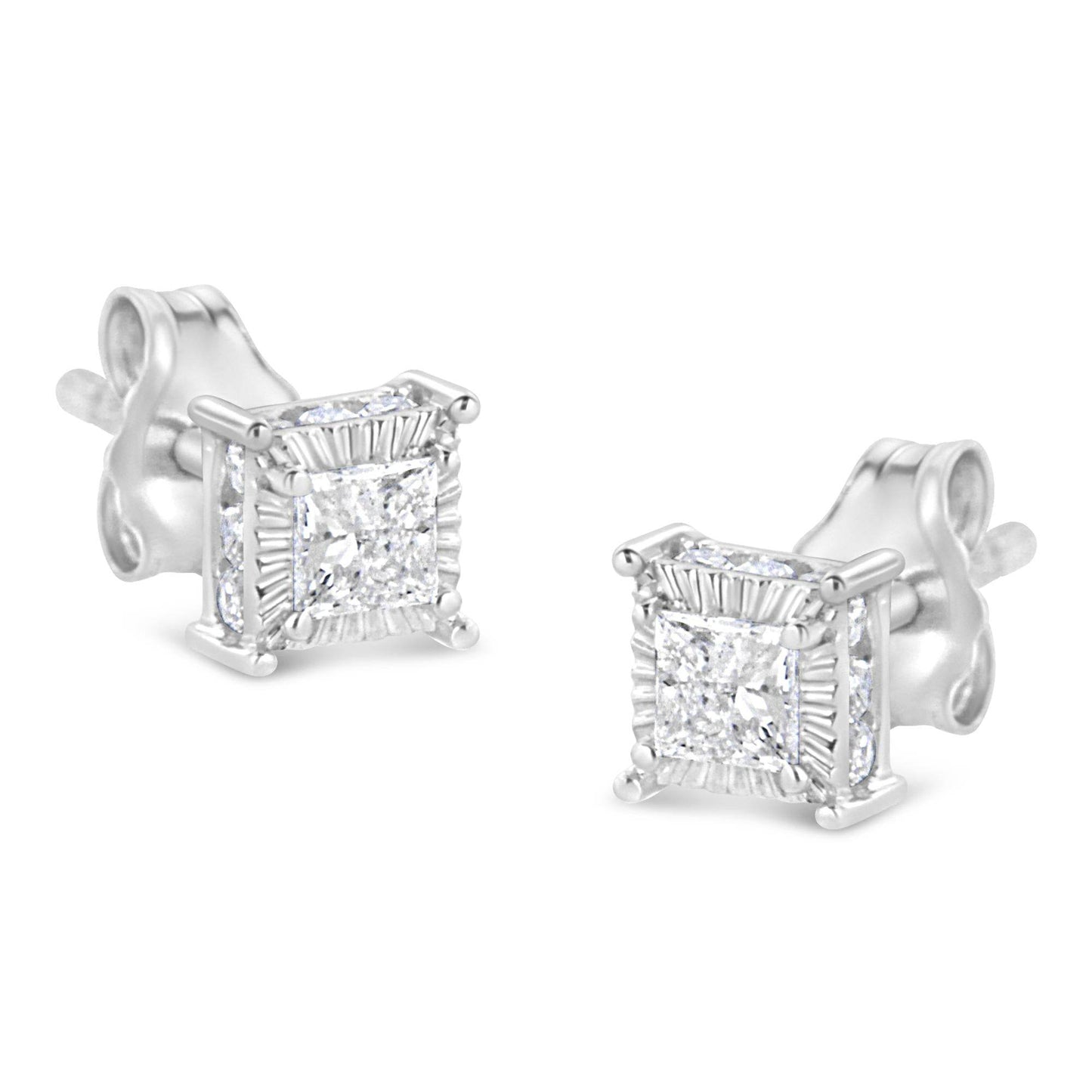.925 Sterling Silver 1/2 Cttw Princess-cut Diamond Stud Earring (I-J Color, I2-I3 Clarity) - Bijoux-NYC Direct
