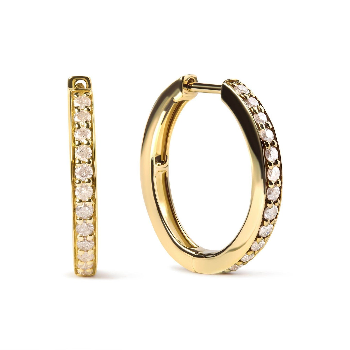 10K Yellow Gold 1/2 Cttw Round-Cut Diamond Hoop Earrings (I-J Color, I2-I3 Clarity) - Bijoux-NYC Direct