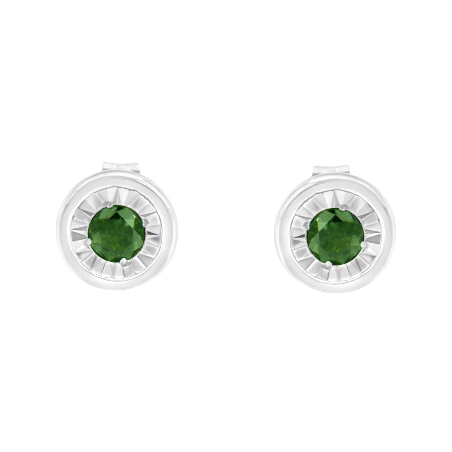 .925 Sterling Silver 1/4 Cttw Round Brilliant-Cut Green Diamond Miracle-Set Stud Earrings (Fancy Color-Enhanced, I1-I2 Clarity) - Bijoux-NYC Direct