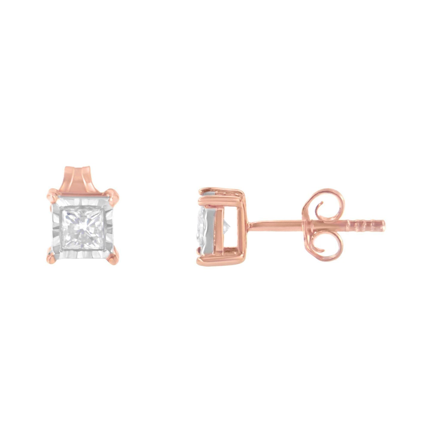 14K Rose Gold Plated Two-Tone .925 Sterling Silver 1/2 Cttw Princess-Cut Diamond Solitaire Stud Earrings (J-K , I2-I3 ) - Bijoux-NYC Direct