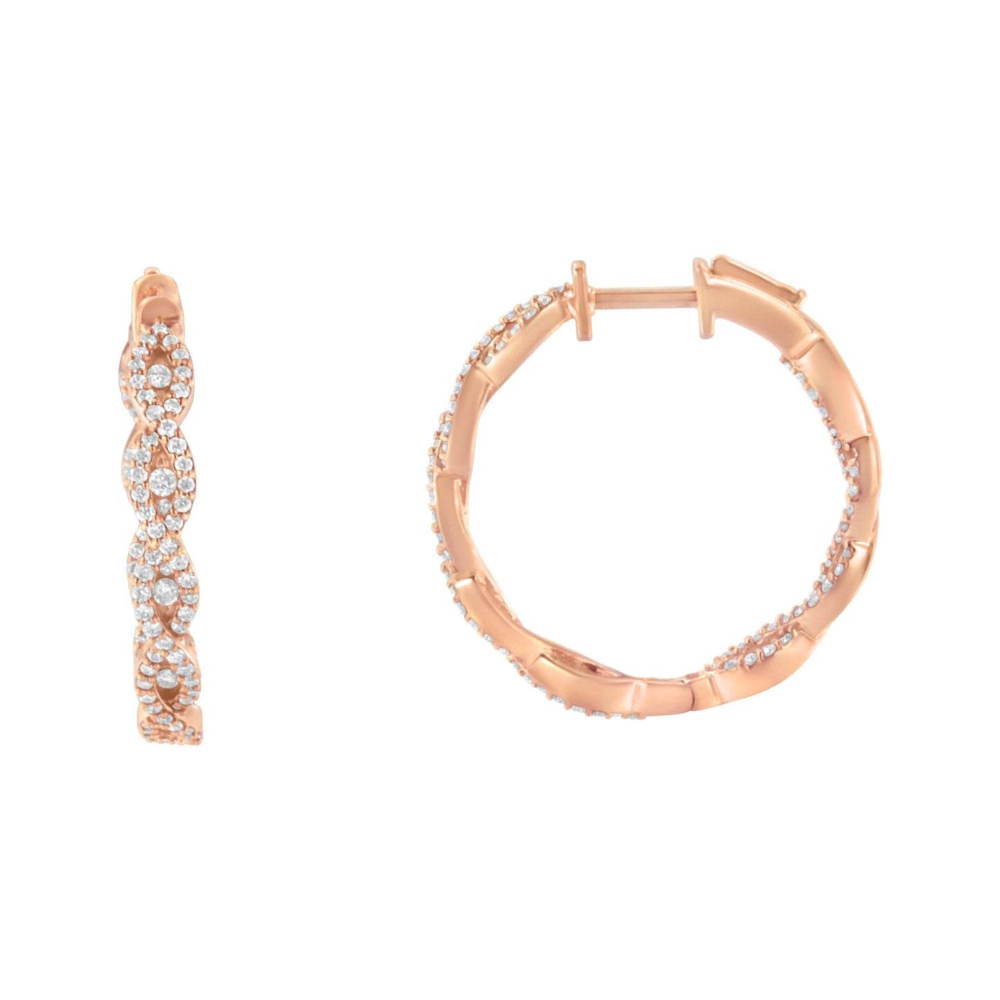 10K Rose Gold Diamond Hoop Earring (1 cttw, H-I Color, I1-I2 Clarity) - Bijoux-NYC Direct