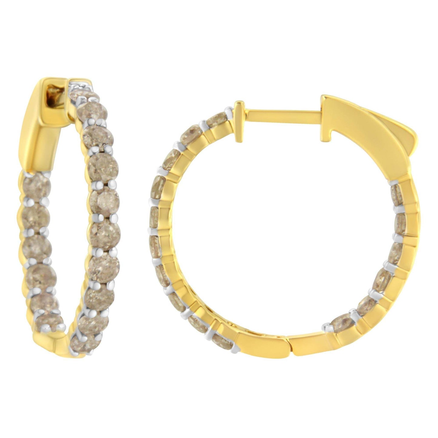 10K Yellow Gold Plated Sterling Silver Diamond Hoop Earrings (2 cttw, K-L Color, I2-I3 Clarity) - Bijoux-NYC Direct