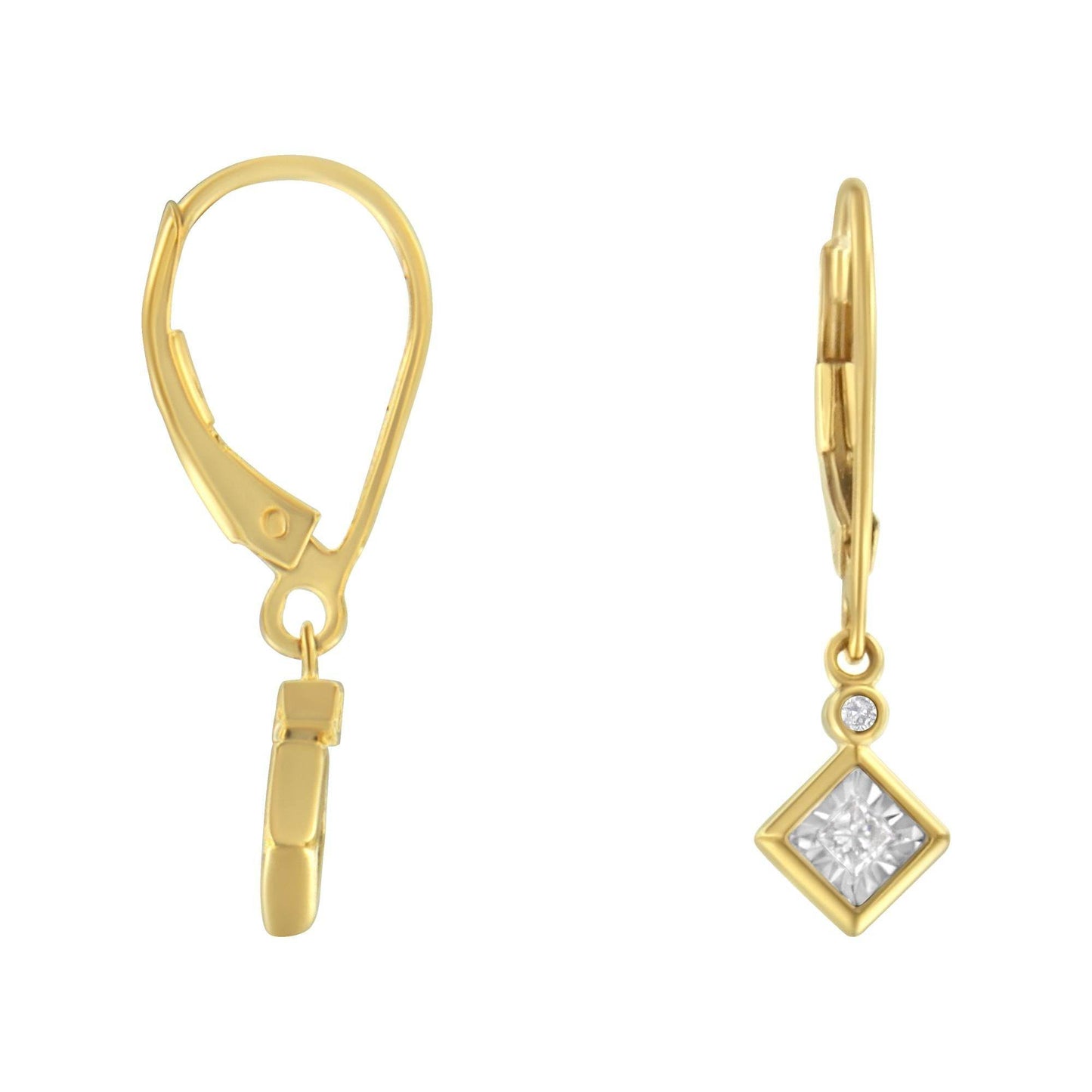 2 Micron 14K Yellow Gold Plating Diamond Dangle Earrings ( 1/3 cttw, J-K Color, I1-I2 Clarity) - Bijoux-NYC Direct