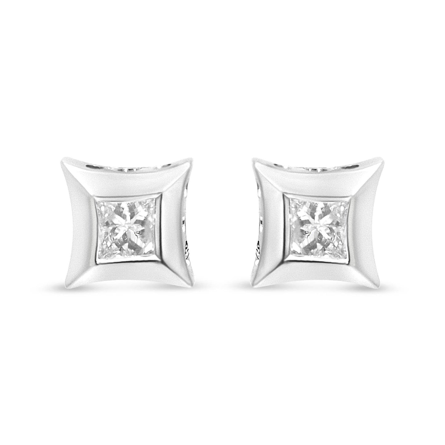 10K White Gold 1/3 Cttw Invisible Set Style Princess-Cut Diamond Stud Earrings (H-I Color, SI2-I1 Clarity) - Bijoux-NYC Direct