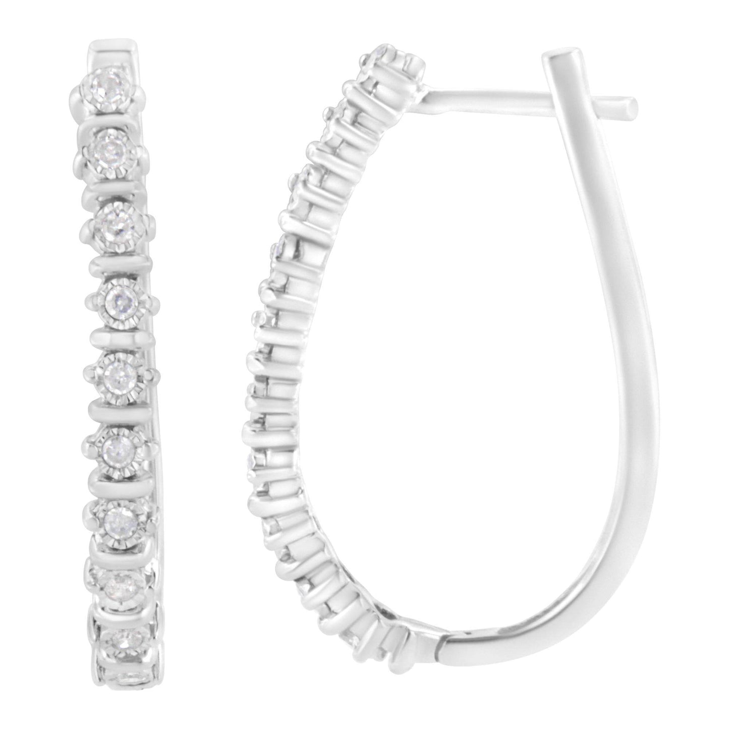.925 Sterling Silver 1/4 cttw Miracle-Set Round-Cut Diamond Hoop Earring (I-J Color, I2-I3 Clarity) - Bijoux-NYC Direct