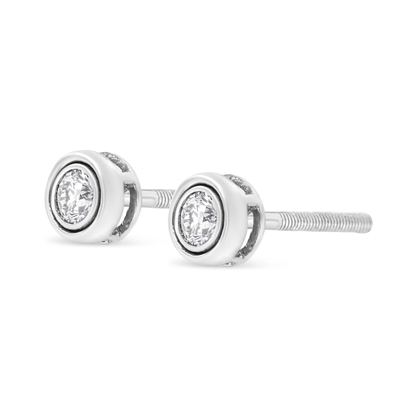 .925 Sterling Silver 1/5 Cttw Lab-Grown Round Brilliant-Cut Diamond Modern Bezel-Set Stud Earring (F-G Color, VS2-SI1 Clarity)
