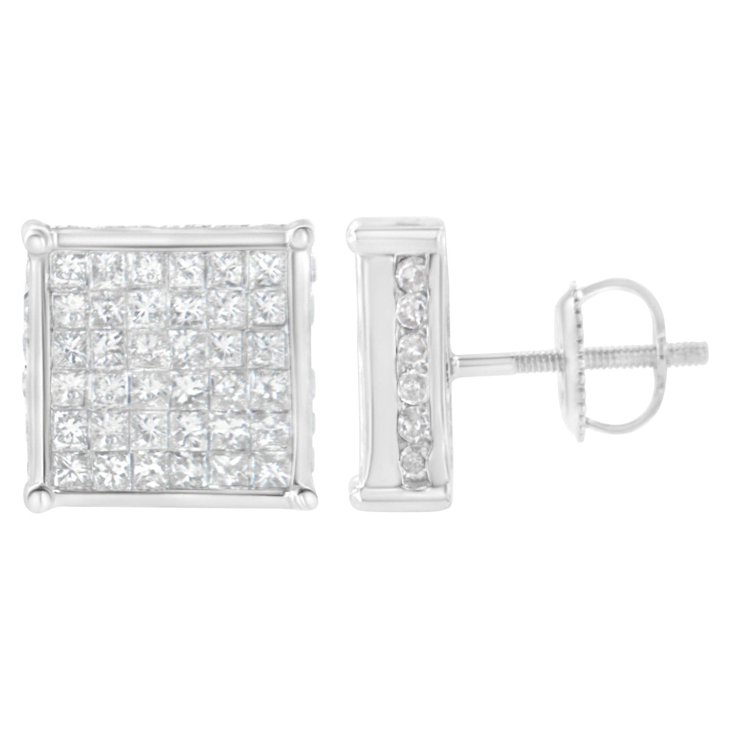 10K White Gold 2ct TDW Princess-Cut Composite Diamond Stud Earring (I-J ,I2-I3) - Bijoux-NYC Direct
