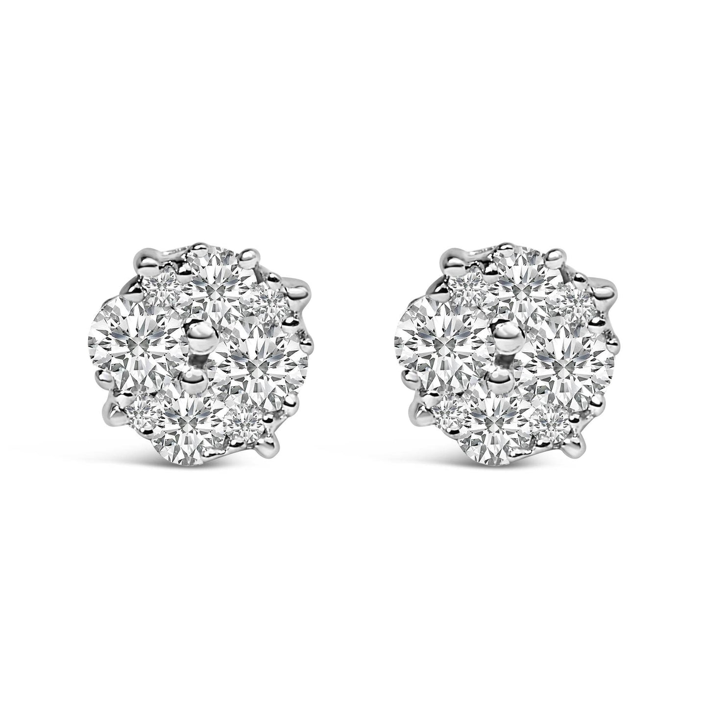 .925 Sterling Silver 1/2 cttw Prong Set Round-Cut Diamond Cluster Stud Earring (I-J Color, I2-I3 Clarity) - Bijoux-NYC Direct