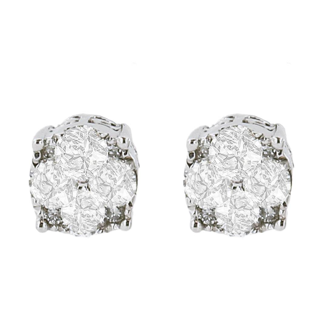 .925 Sterling Silver 1/2 cttw Prong Set Round-Cut Diamond Cluster Stud Earring (I-J Color, I2-I3 Clarity) - Bijoux-NYC Direct