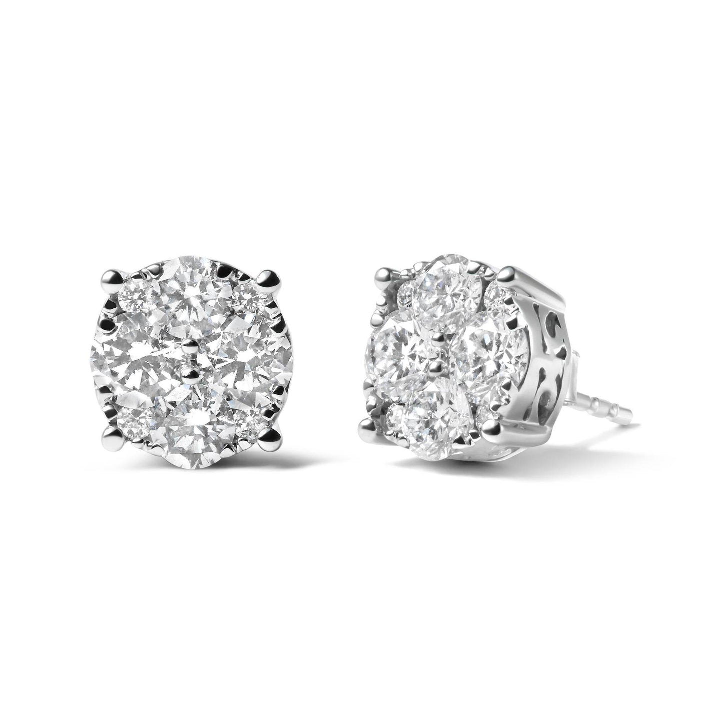 14K White Gold 2.00 Cttw Lab Grown Diamond Cluster Stud Earrings (G-H Color, VS1-VS2 Clarity) - Bijoux-NYC Direct