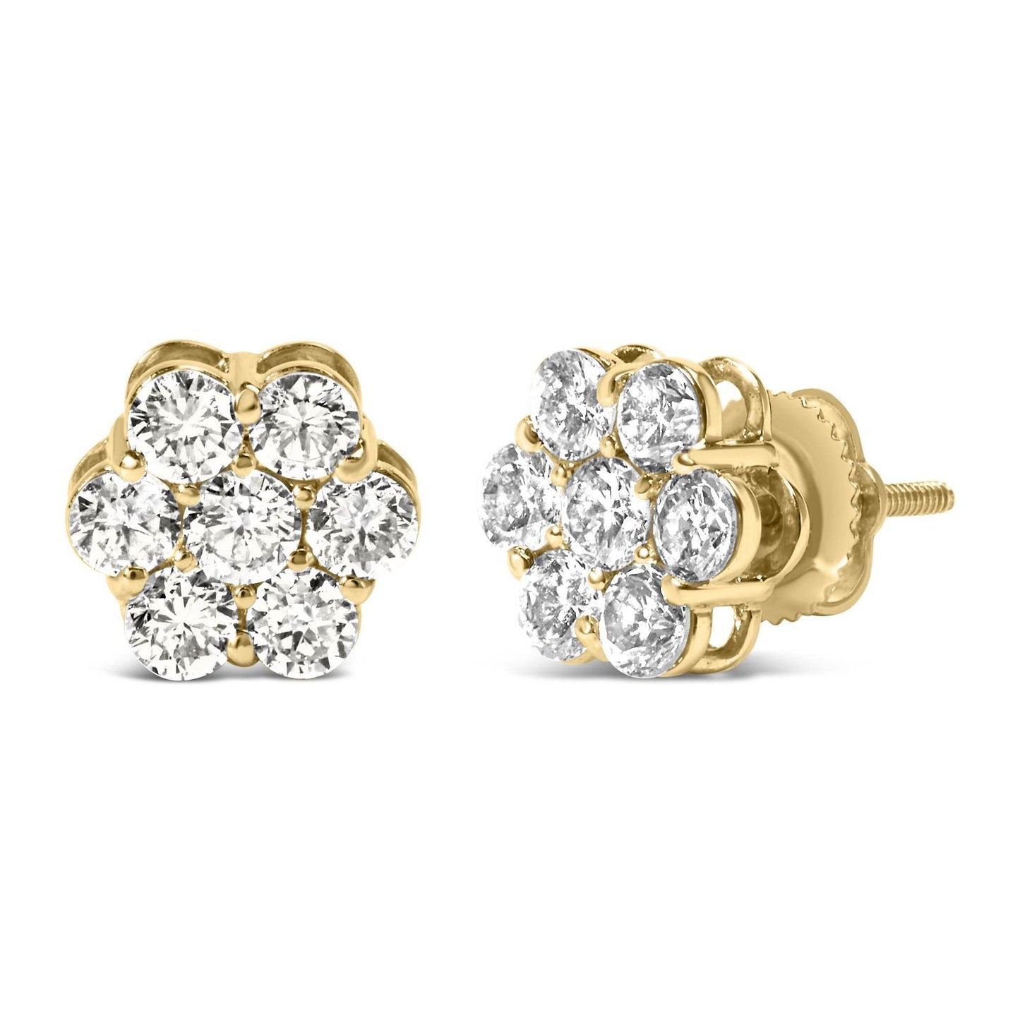 14K White Gold 1 1/2 cttw Prong Set Round-Cut Diamond Floral Cluster Stud Earrings (I-J Color, SI1-SI2 Clarity) - Bijoux-NYC Direct