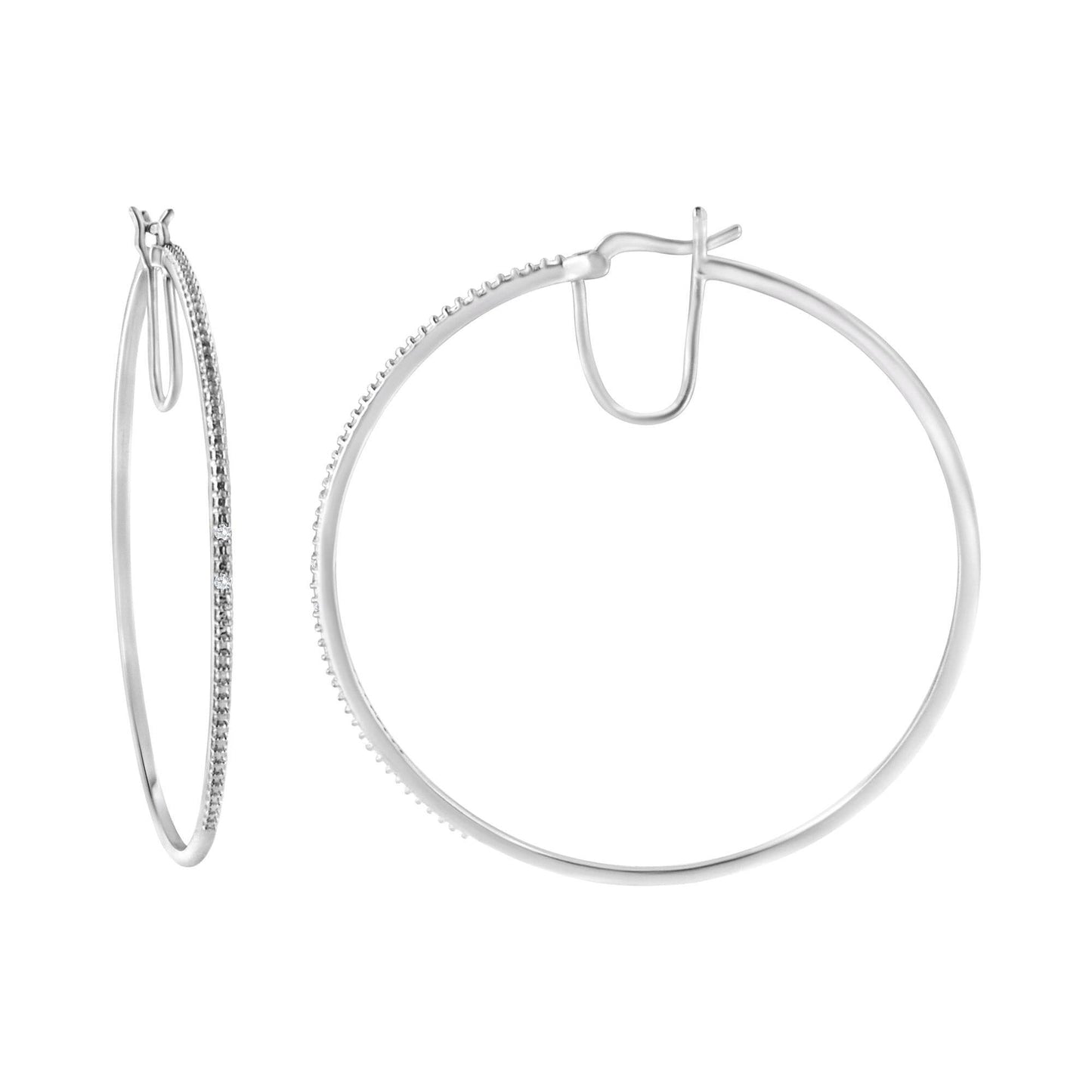 .925 Sterling Silver Diamond Accent Medium Sized Hoops Earrings (I-J Color, I2-I3 Clarity) - Bijoux-NYC Direct