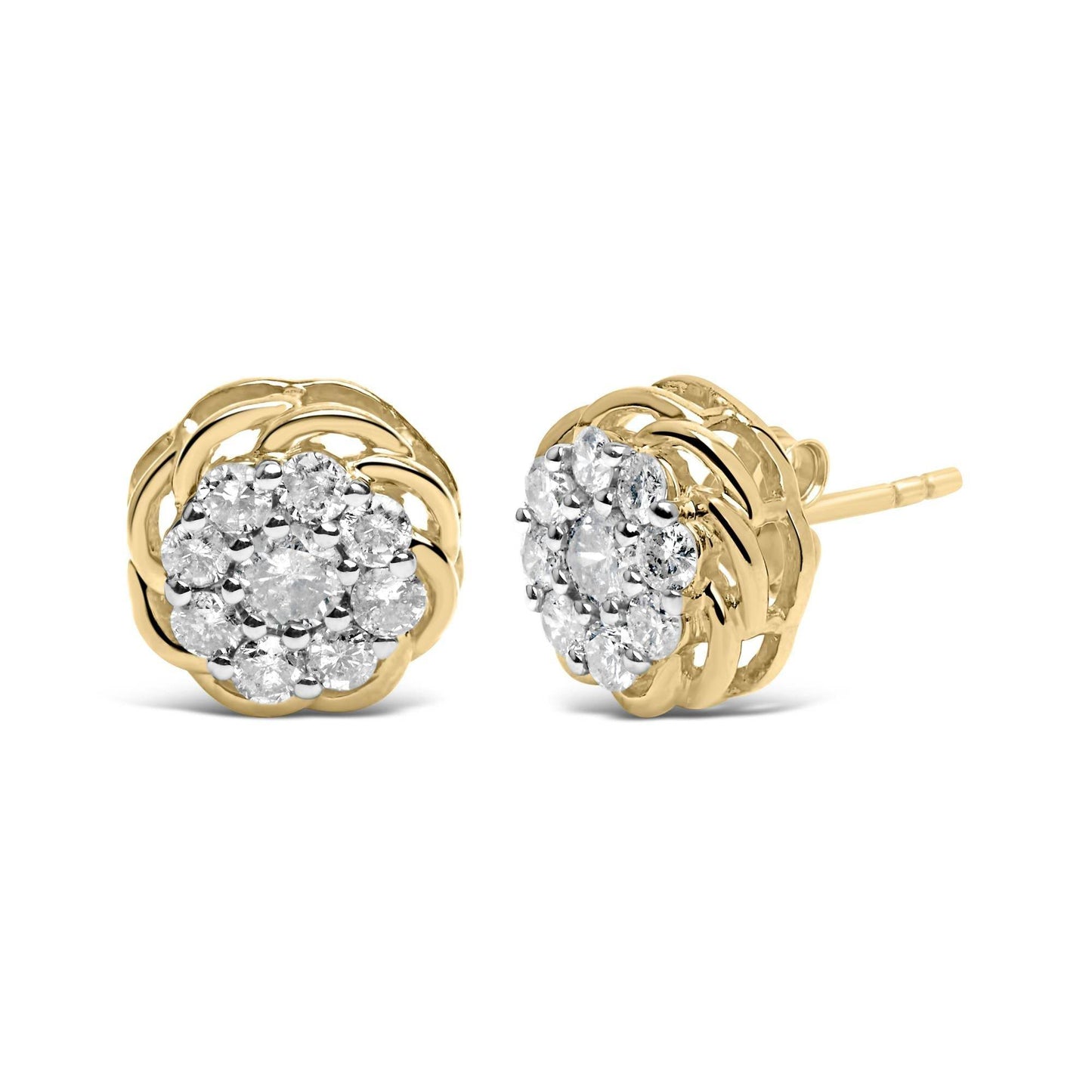 10K Yellow Gold Plated .925 Sterling Silver 1/2 Cttw Diamond Cluster Stud Earrings (J-K Color, I2-I3 Clarity) - Bijoux-NYC Direct