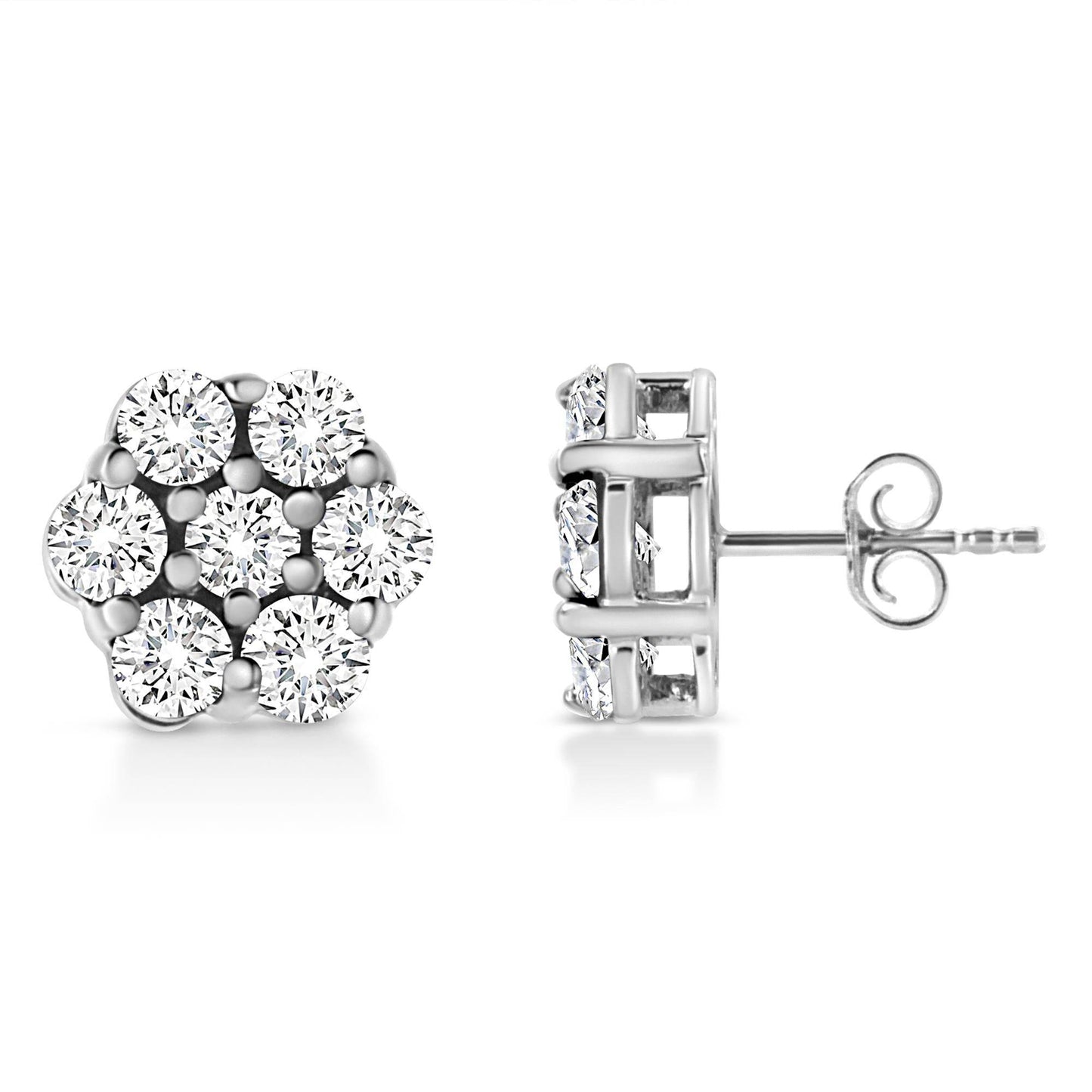 14K White Gold 1/2 Cttw Prong Set Round-Cut Diamond Flower Stud Earring (H-I Color, I1-I2 Clarity) - Bijoux-NYC Direct