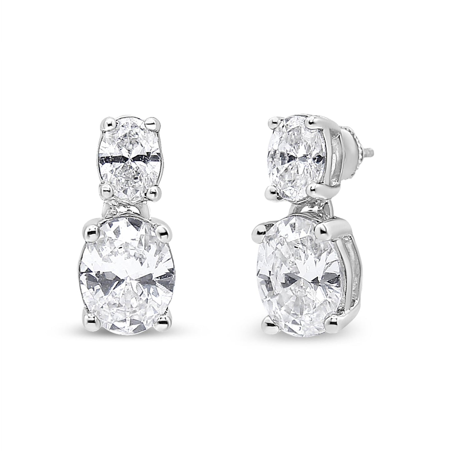 14K White Gold 1.0 Cttw Oval Lab Grown Diamond 2 Stone Drop and Dangle Stud Earrings (G-H Color, VS2-SI1 Clarity) - Bijoux-NYC Direct