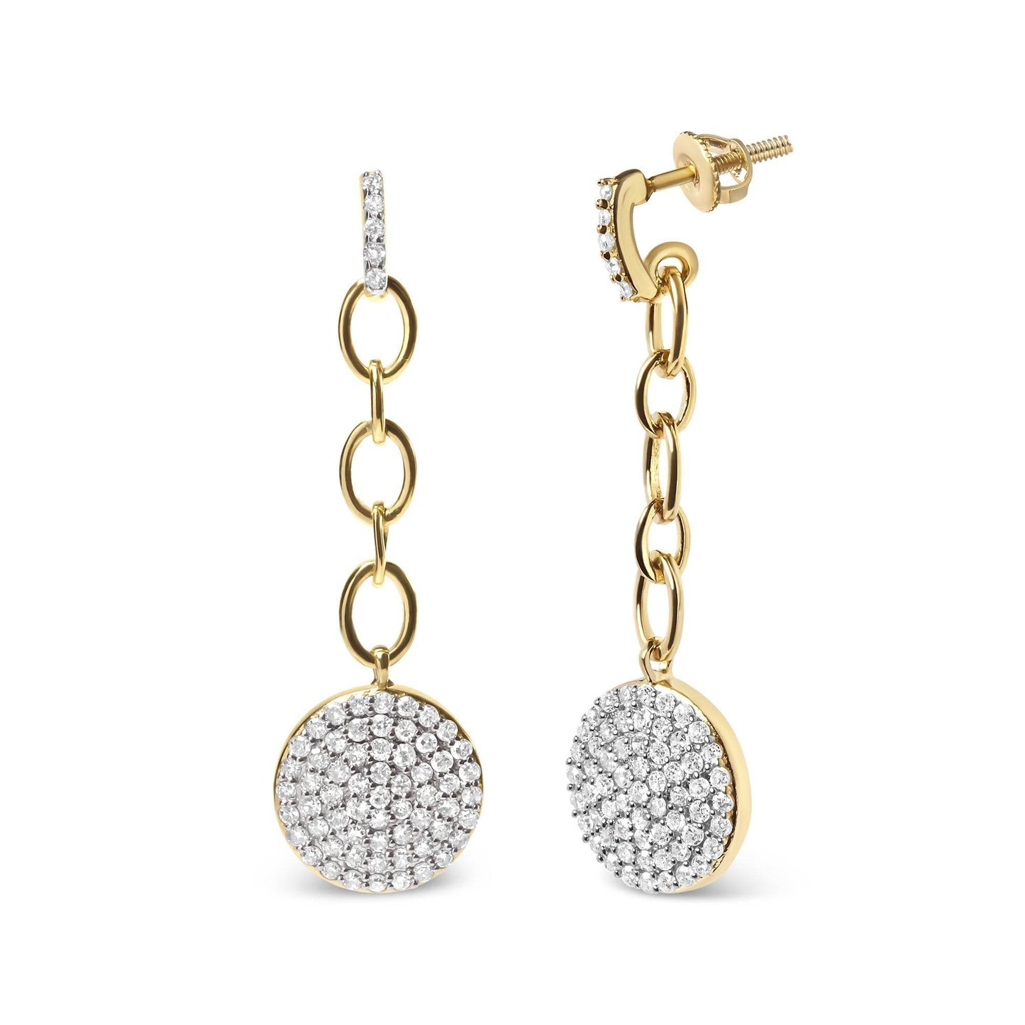 18K Yellow Gold Plated .925 Sterling Silver 1.0 Cttw Diamond Composite Cluster Dangle Chain Earrings (I-J Color, I1-I2 Clarity) - Bijoux-NYC Direct