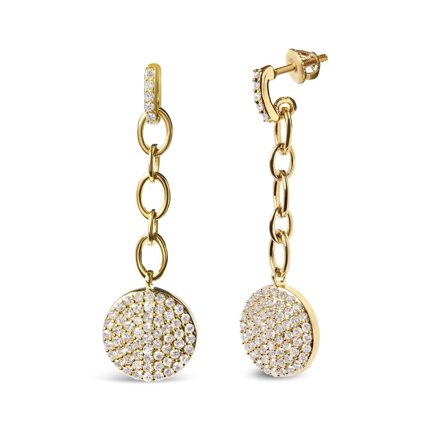 14K Yellow Gold 1.0 Cttw Diamond Chain Cluster Dangle Chain Earrings (I-J Color, I1-I2 Clarity) - Bijoux-NYC Direct