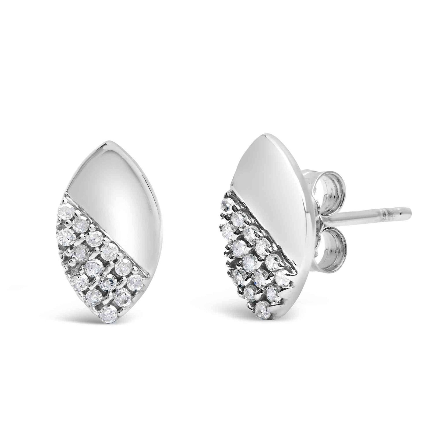 925 Sterling Silver 1/6 Cttw Diamond and Mirror Polish Pear Shape Stud Earrings (I-J Color, I2-I3 Clarity) - Bijoux-NYC Direct