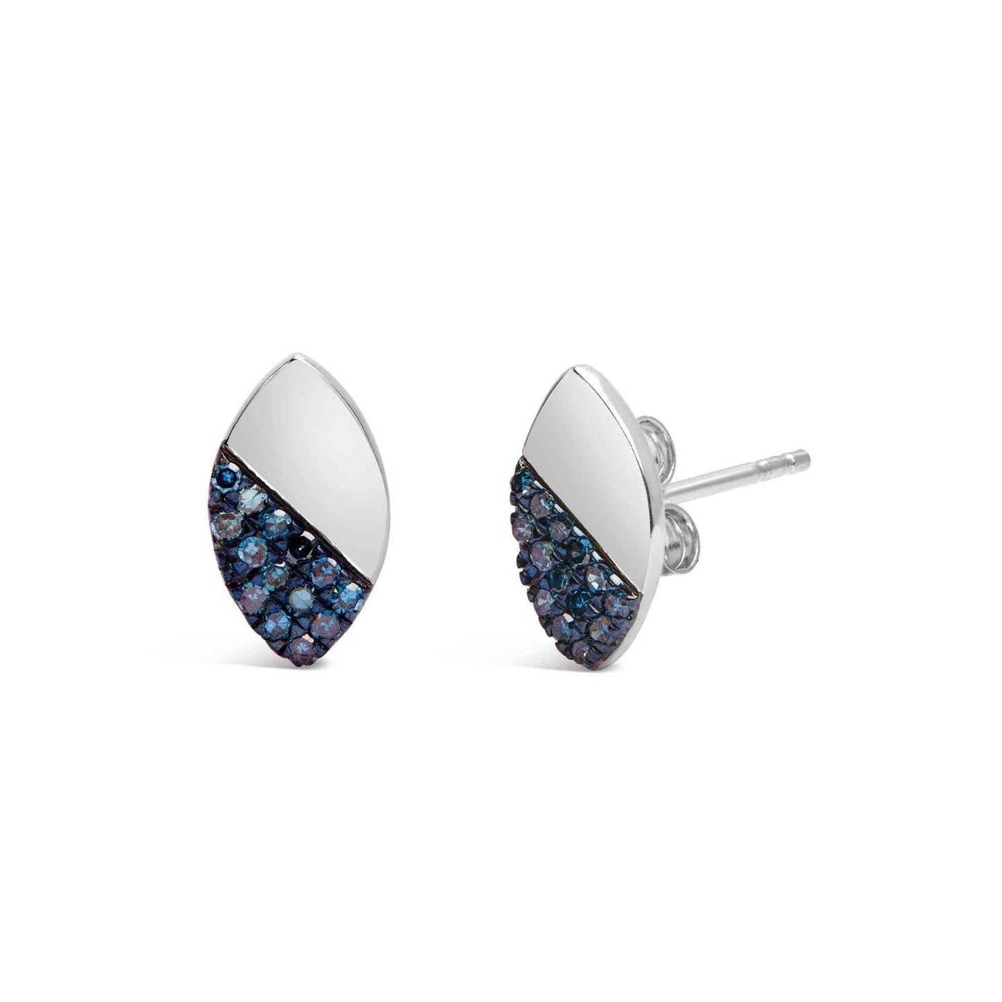 925 Sterling Silver 1/6 Cttw Blue Diamond and Mirror Polish Pear Shape Stud Earrings (Treated Blue Color, I2-I3 Clarity) - Bijoux-NYC Direct