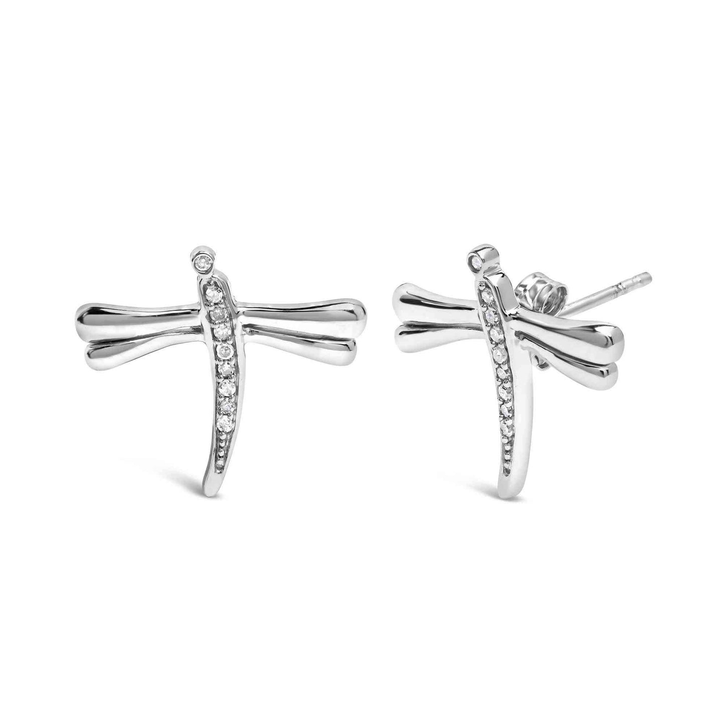 .925 Sterling Silver Diamond Accent Dragonfly Stud Earrings (I-J Color, I2-I3 Clarity) - Bijoux-NYC Direct