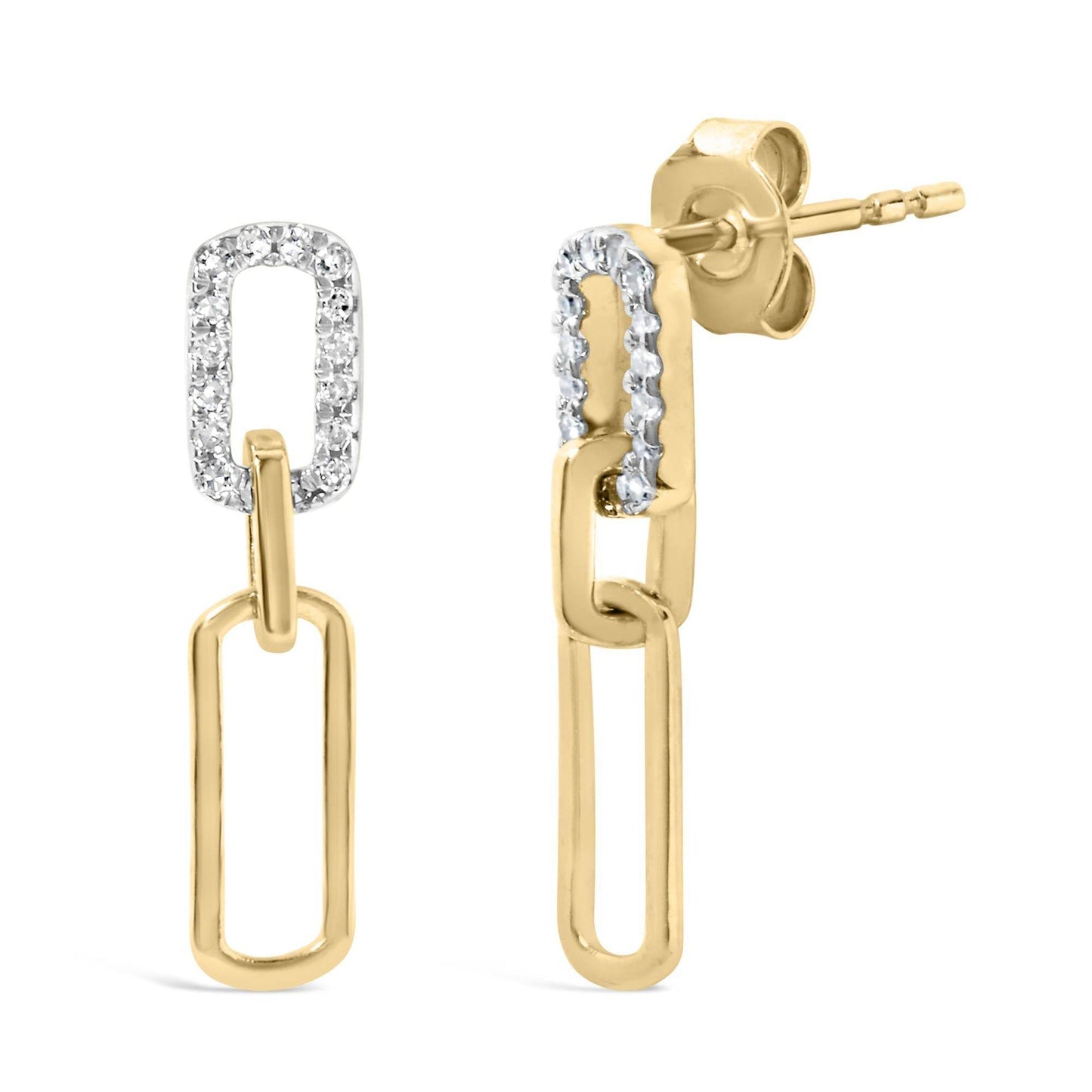 14K Yellow Gold 1/10 Cttw Diamond Studded Paperclip Drop and Dangle Earrings (I-J Color, SI1-SI2 Clarity) - Bijoux-NYC Direct