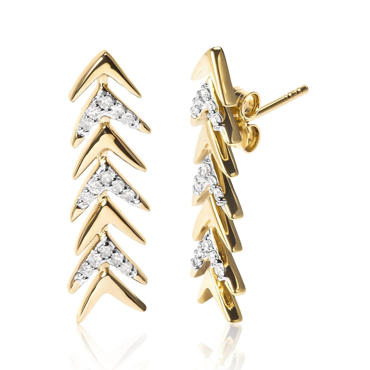 18K Yellow Gold Plated .925 Sterling Silver 1/5 Cttw Diamond Chevron Arrow Stud Earring (I-J Color, I2-I3 Clarity) - Bijoux-NYC Direct