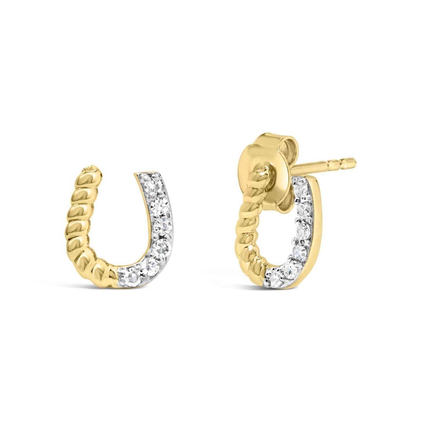 10K Yellow Gold 1/10 Cttw Braided Horseshoe Stud Earrings (H-I Color, SI1-SI2 Clarity) - Bijoux-NYC Direct
