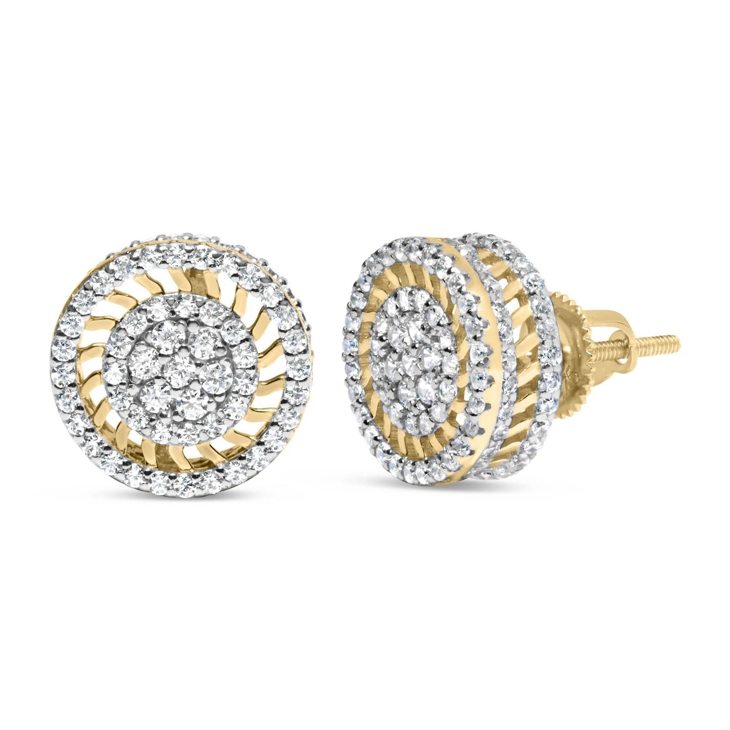 10K Yellow Gold 1.00 Cttw Diamond Halo Radiant Sunburst Stud Earrings (I-J Color, I2-I3 Clarity) - Bijoux-NYC Direct