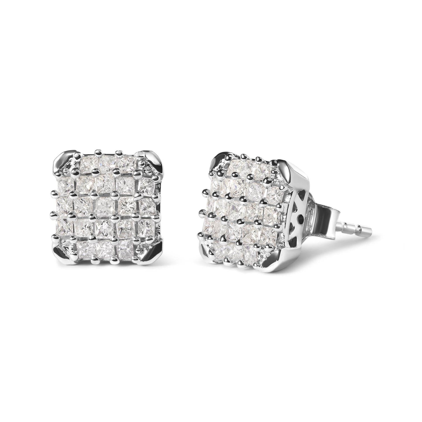 10K White Gold 3/4 Cttw Princess Diamond Composite Open Frame Stud Earrings (I-J Color, I1-I2 Clarity) - Bijoux-NYC Direct