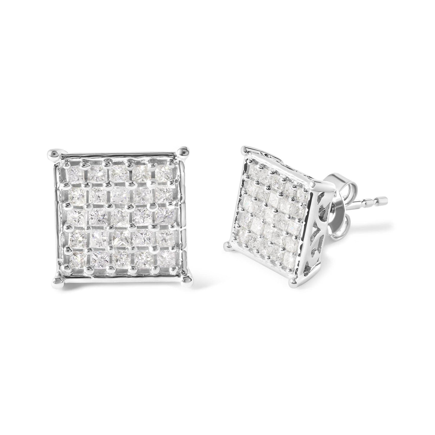 10K White Gold 3/4 Cttw Princess Diamond Composite Stud Earrings (I-J Color, I1-I2 Clarity) - Bijoux-NYC Direct