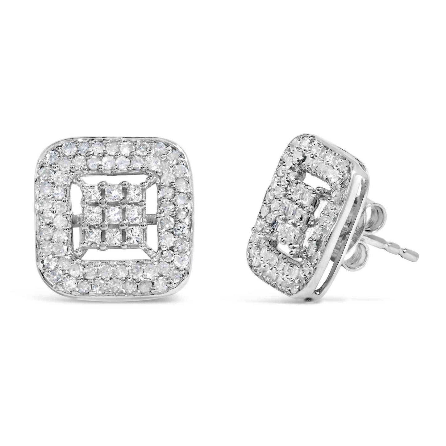 10K White Gold 1.00 Cttw Diamond Composite and Halo Stud Earrings (I-J Color, I1-I2 Clarity) - Bijoux-NYC Direct
