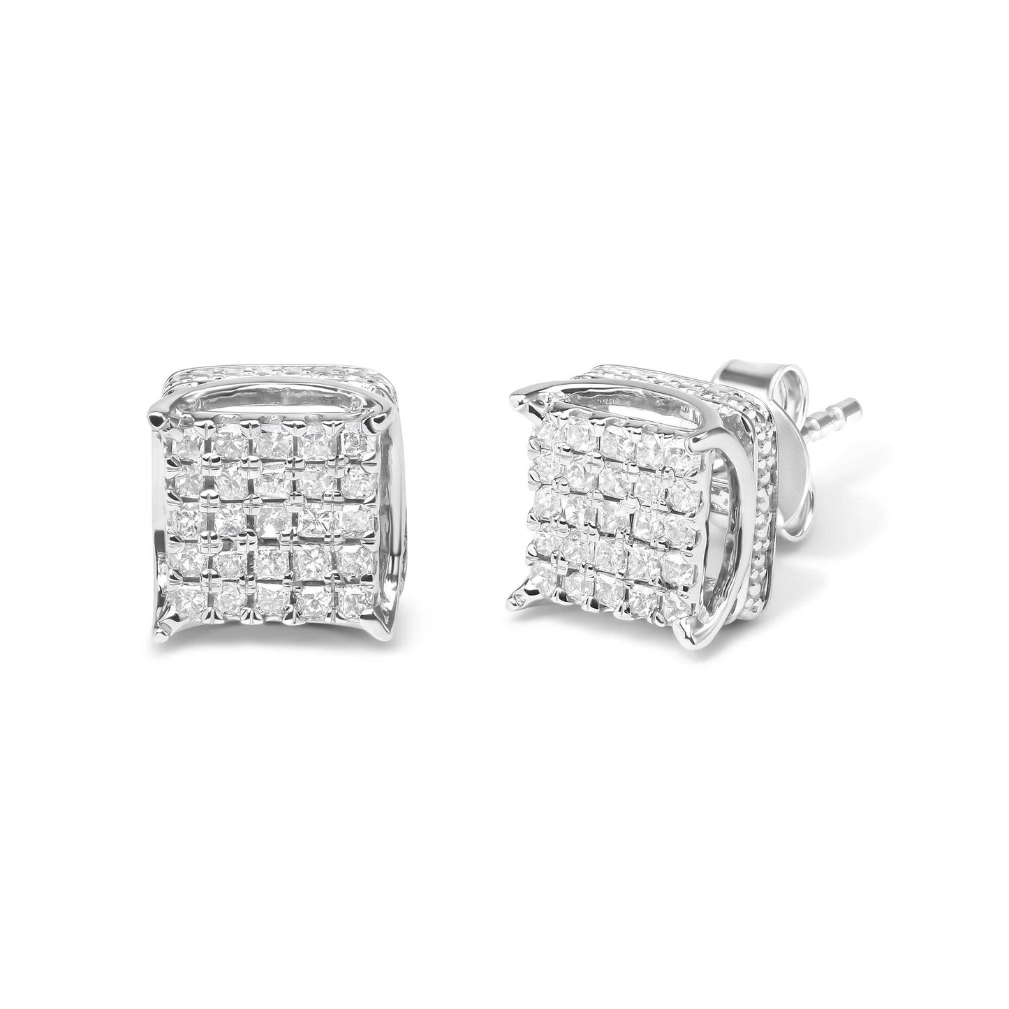10K White Gold 1/2 Cttw Princess Cut Diamond Square Shaped Multi Stone Stud Earrings (H-I Color, SI1-SI2 Clarity) - Bijoux-NYC Direct