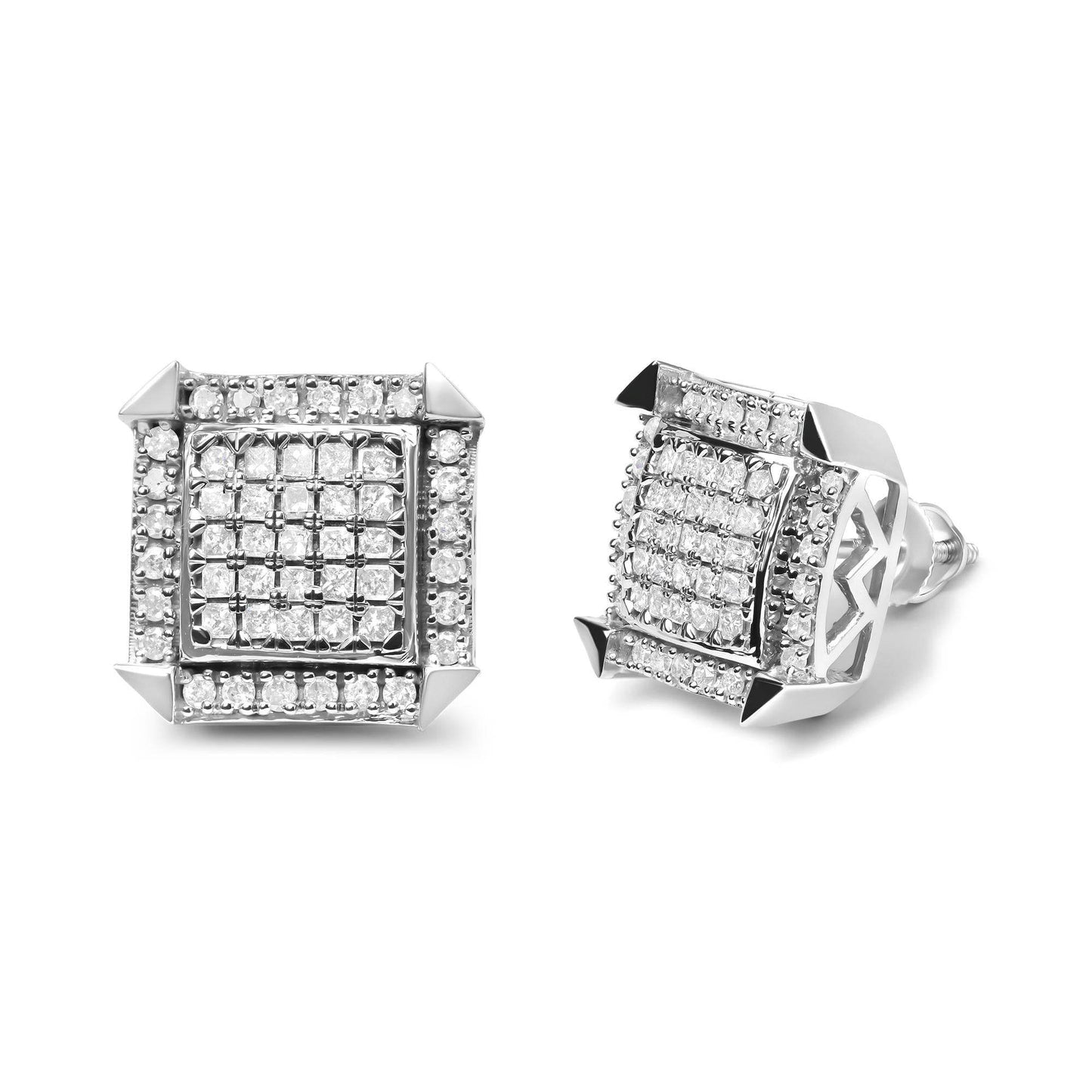 10K White Gold 1.0 Cttw Diamond Composite with Halo Stud Earrings (H-I Color, I1-I2 Clarity) - Bijoux-NYC Direct