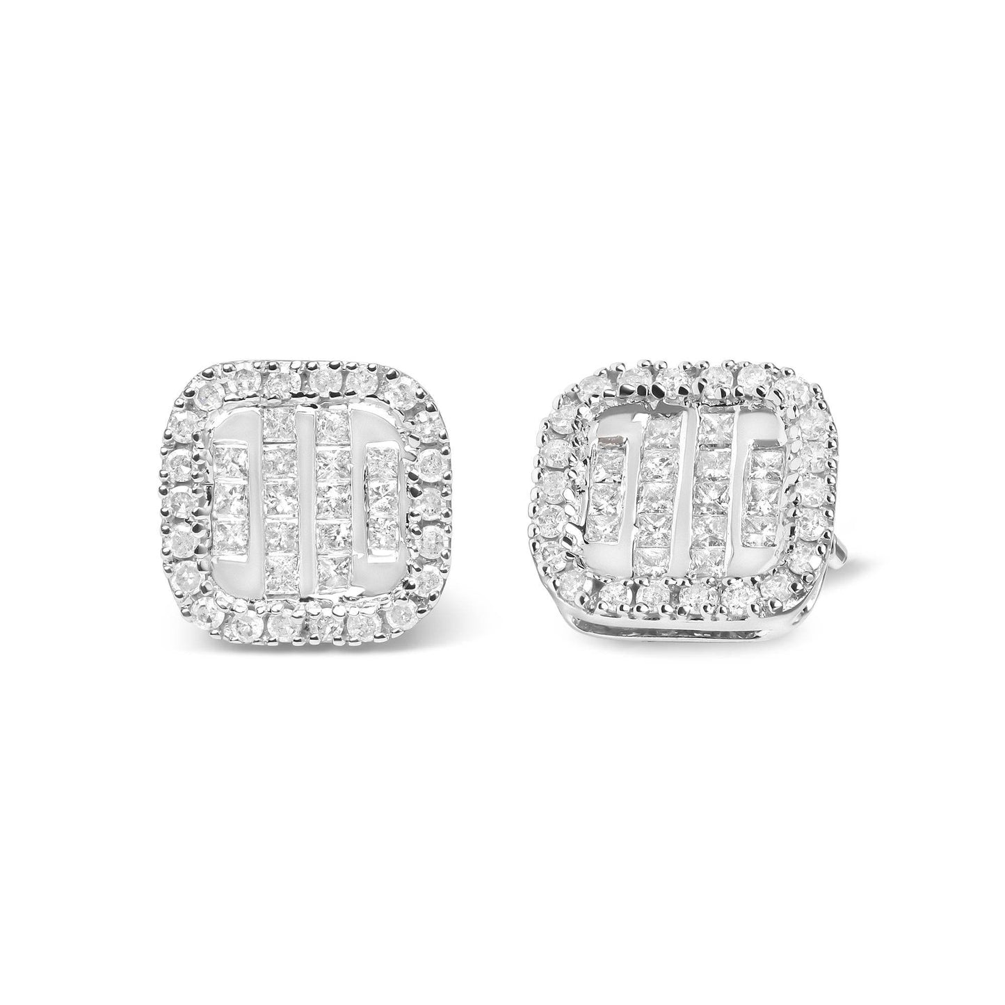 10K White Gold Invisible Set 1/2 Cttw Diamond Composite and Halo Stud Earrings (H-I Color, I1-I2 Clarity) - Bijoux-NYC Direct