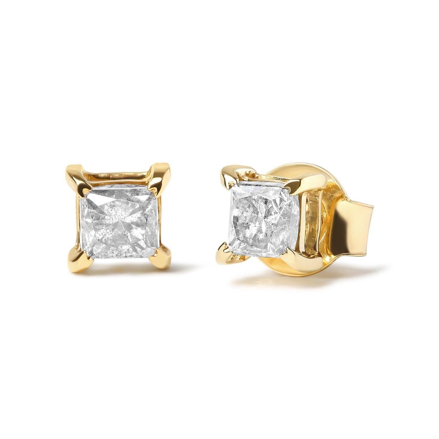 10K Yellow Gold 5/8 Cttw Princess Cut Diamond 4-Prong Solitaire Stud Earrings (J-K Color, I2-I3 Clarity) - Bijoux-NYC Direct