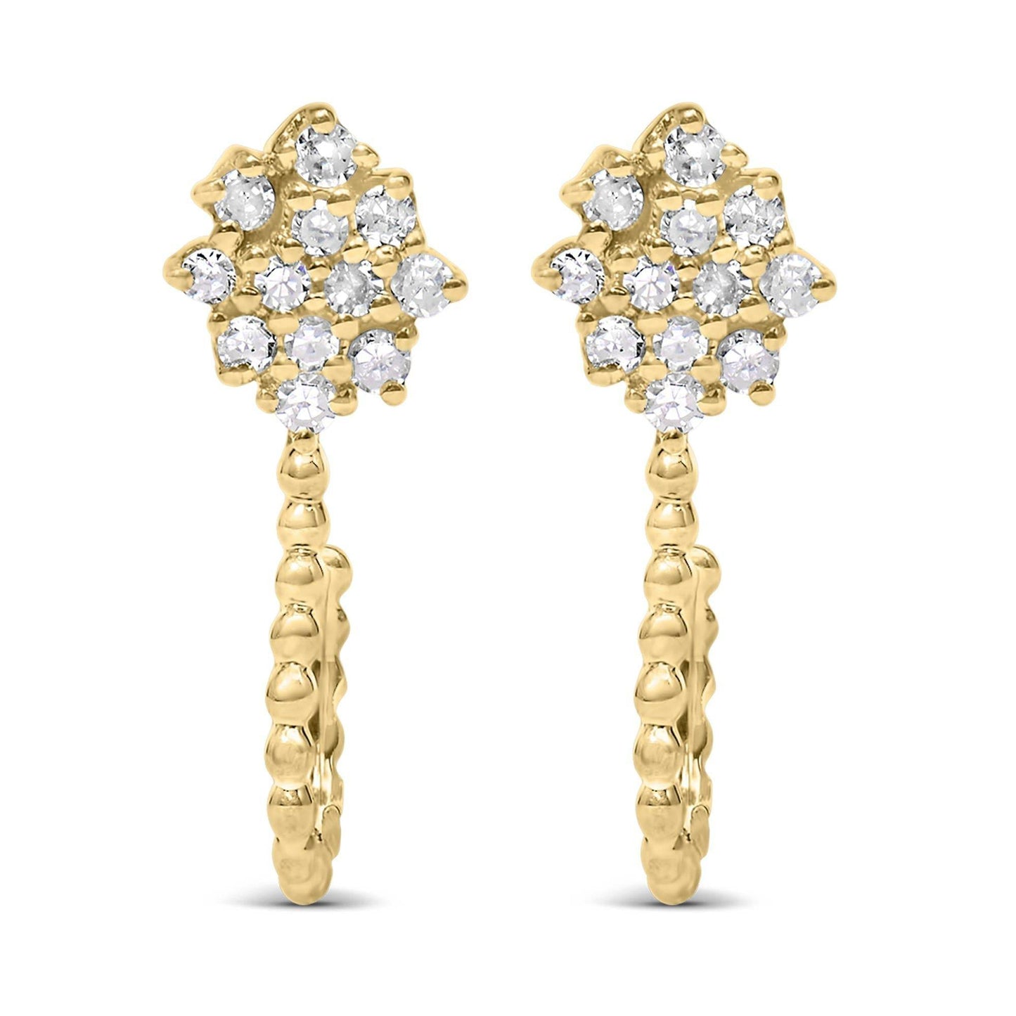 14K Yellow Gold Plated .925 Sterling Silver 1/10 Cttw Diamond Floral Cluster and Beaded Hoop Stud Earrings (H-I Color, I1-I2 Clarity) - Bijoux-NYC Direct