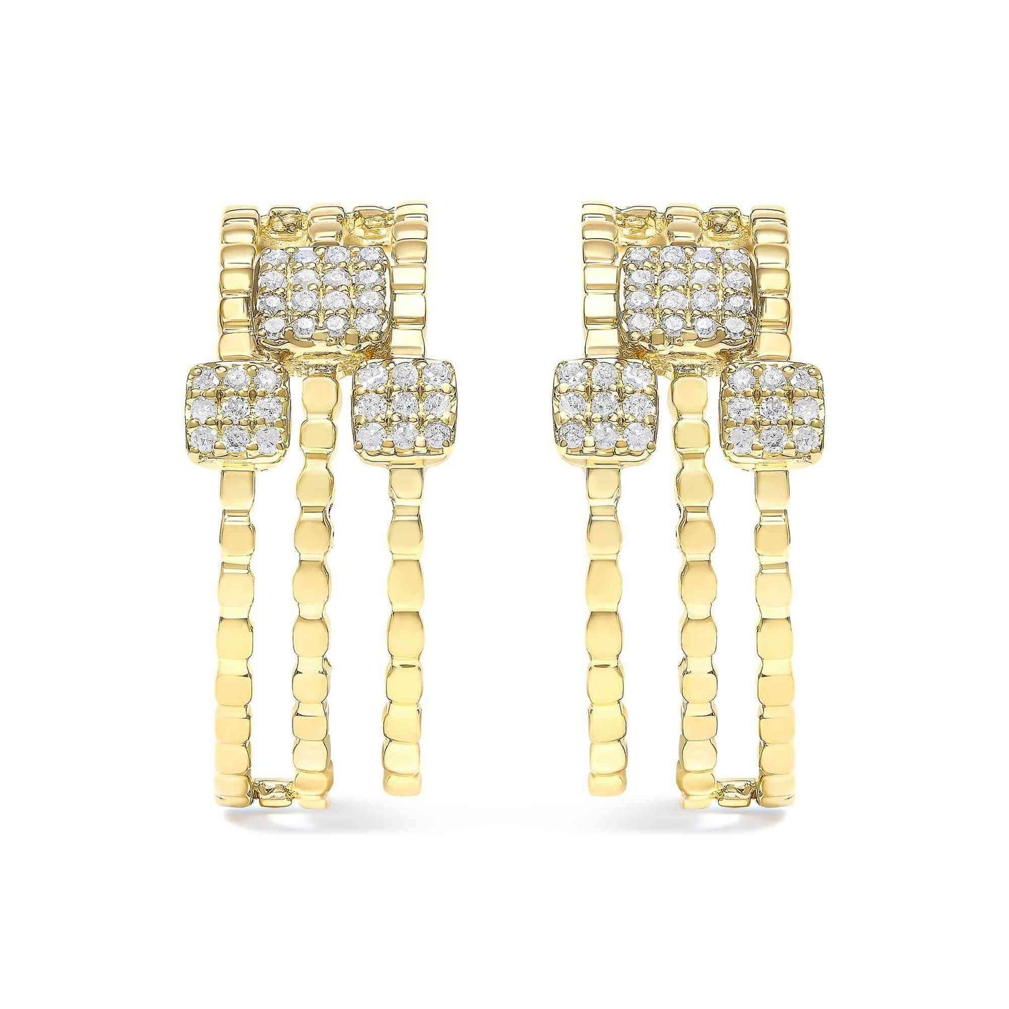 14K Yellow Gold Plated .925 Sterling Silver 1/4 Cttw Diamond Multi-Dimensional Link Dangle Stud Earrings (H-I Color, I1-I2 Clarity) - Bijoux-NYC Direct