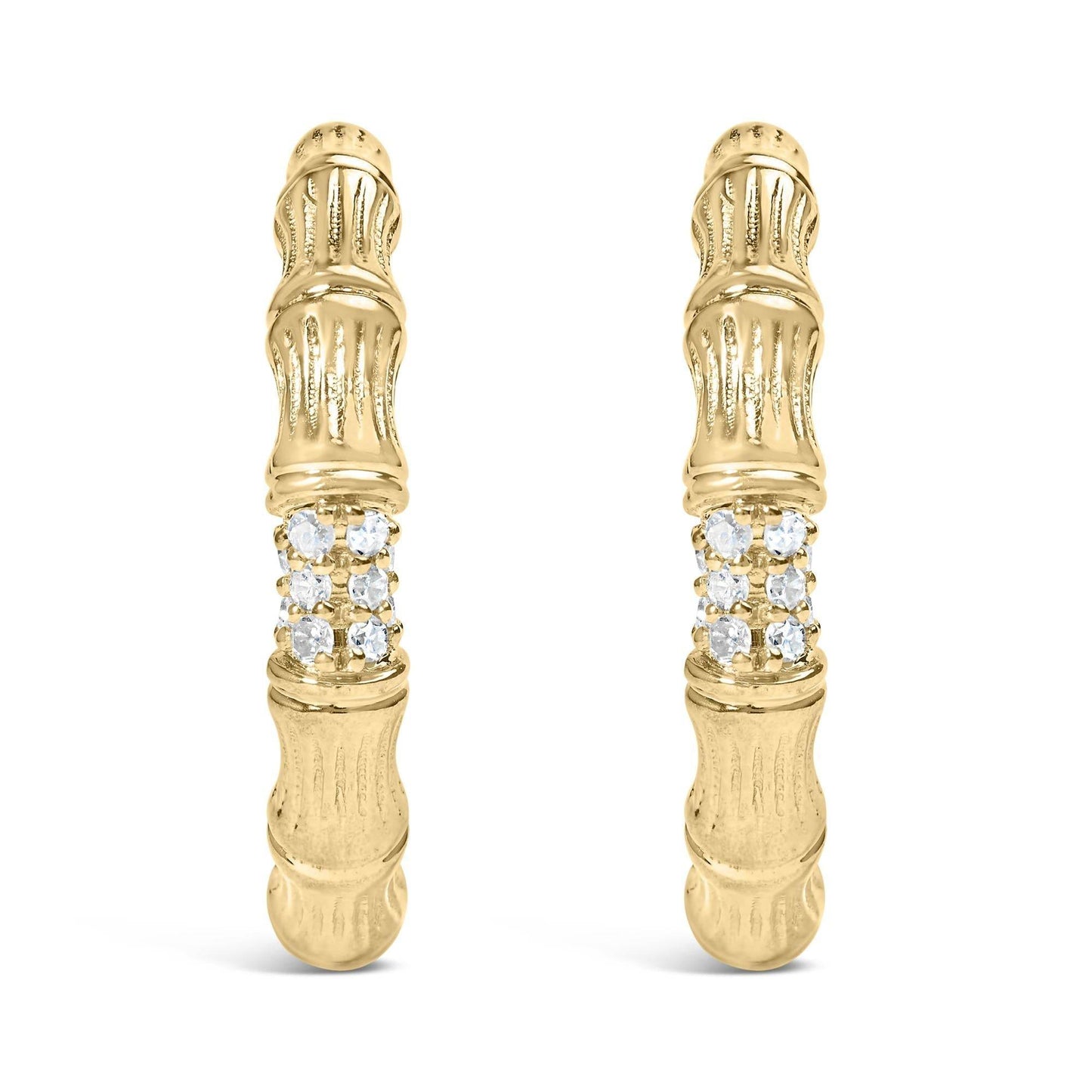14K Yellow Gold Plated .925 Sterling Silver 1/6 Cttw Hammered J Hoop Earrings (H-I Color, I1-I2 Clarity) - Bijoux-NYC Direct