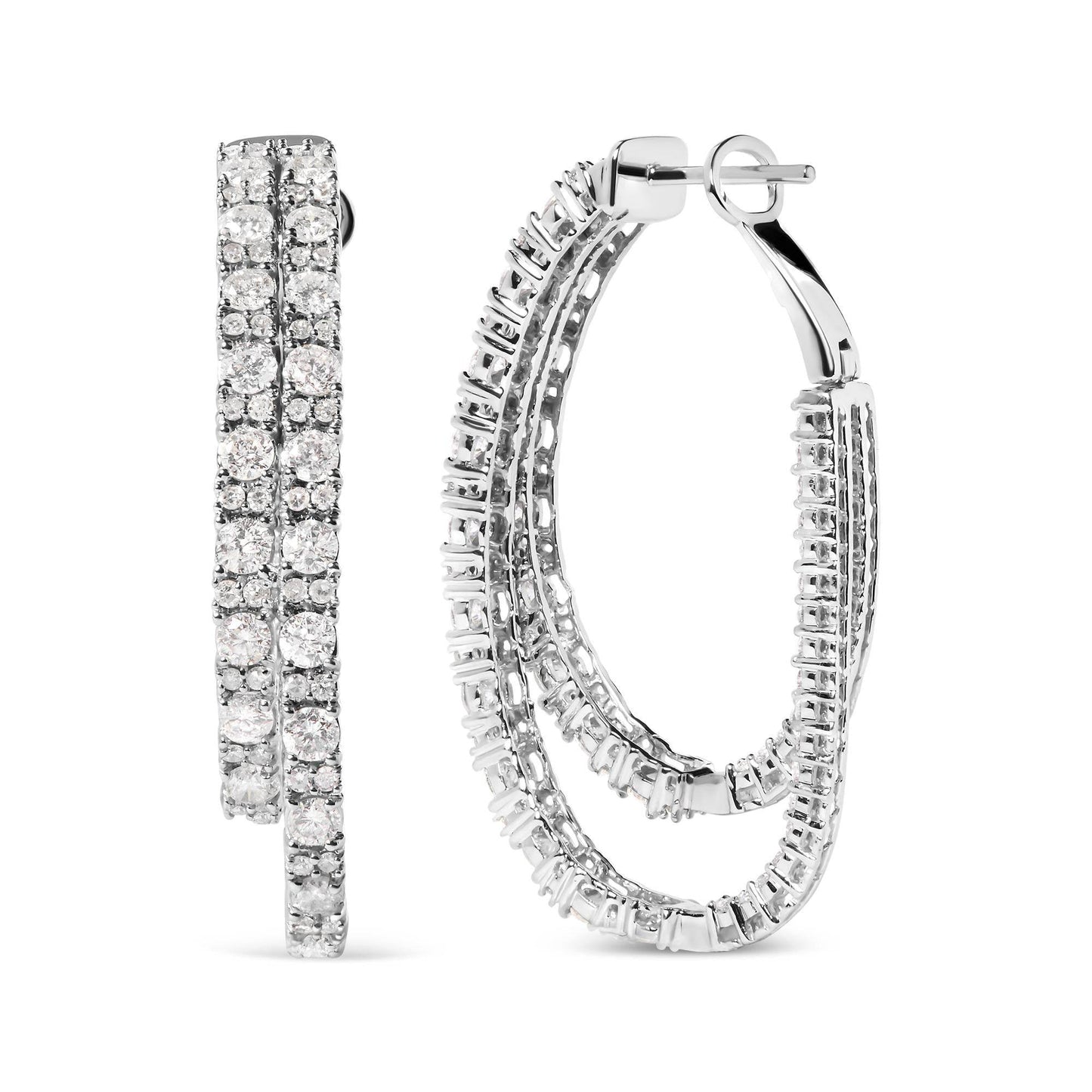 14K White Gold 4.0 Cttw Diamond Asymmetrical Inside Out Double-Hoop Earrings (I-J Color, I1-I2 Clarity) - Bijoux-NYC Direct