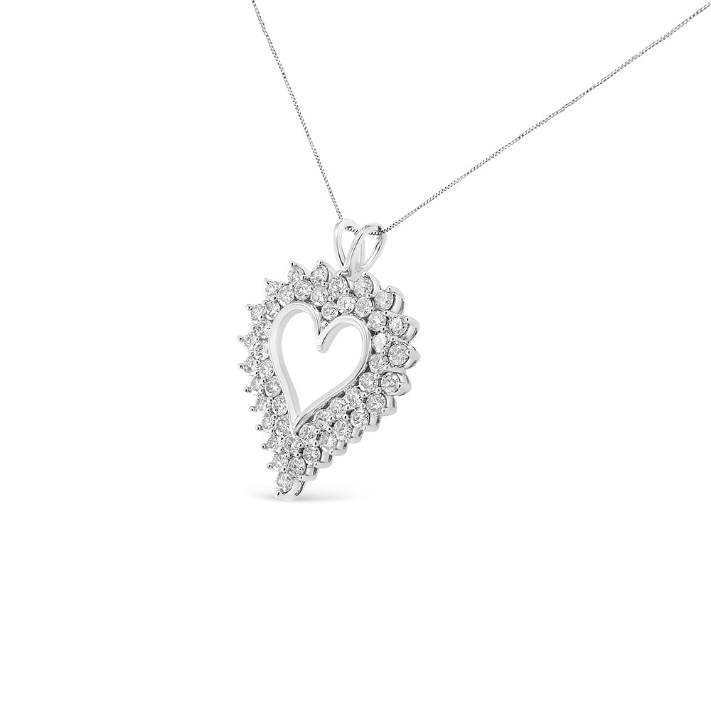 .925 Sterling Silver 4 Cttw Round-Cut Double Row Composite Diamond Heart 18" Pendant Necklace (K-L Color, I1-I2 Clarity) - Bijoux-NYC Direct