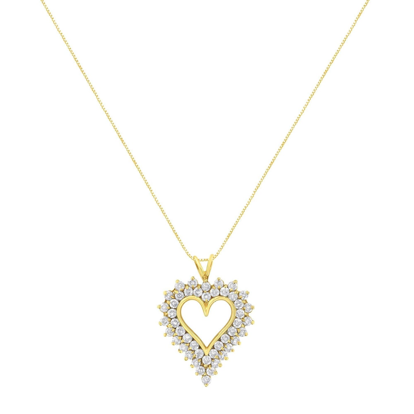 14K Yellow Gold .925 Sterling Silver 4 cttw Round-cut Diamond Cluster Heart Pendant Necklace (K-L Color, I1-I2 Clarity) - Bijoux-NYC Direct