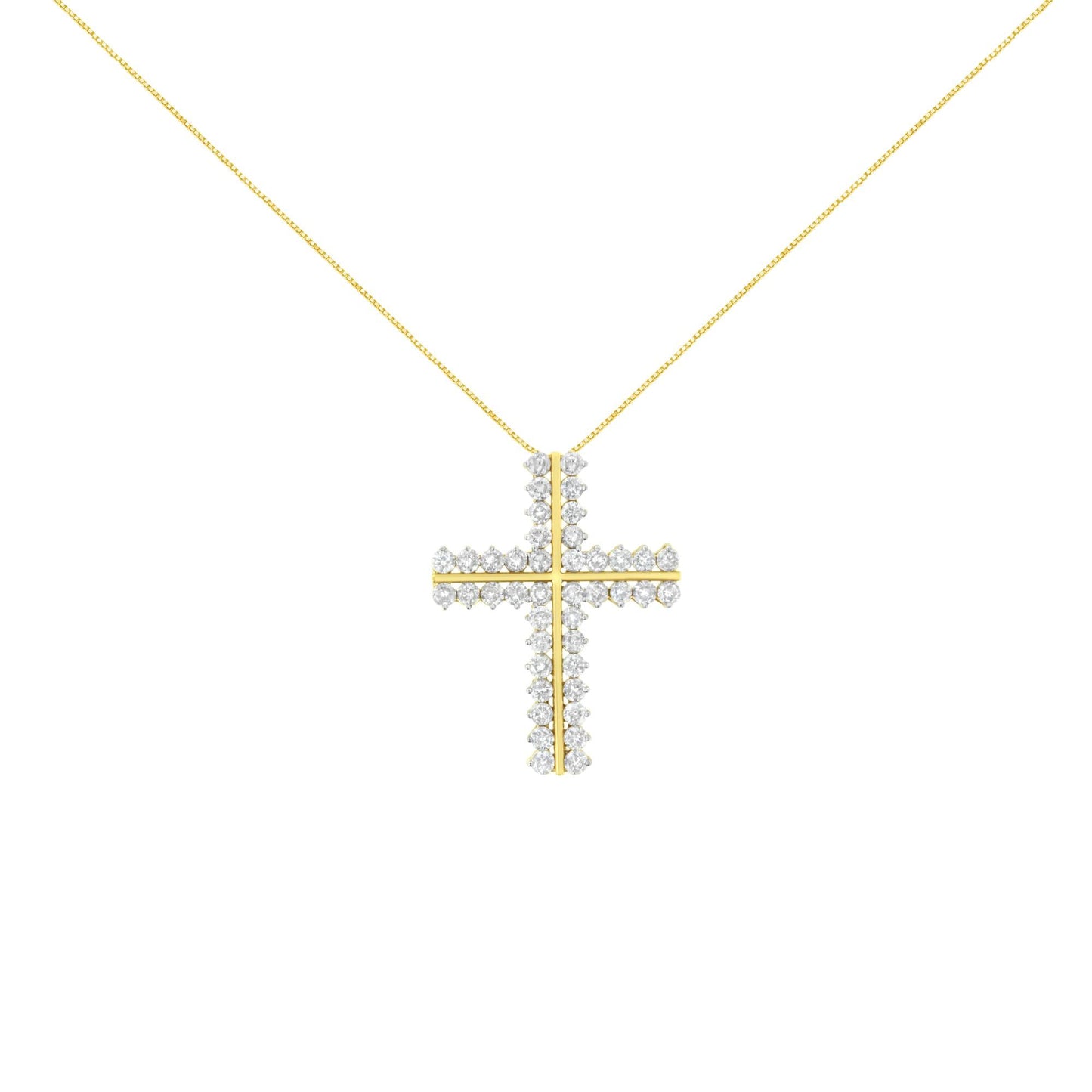 10K Yellow Gold 4.0 Cttw Diamond Two Row Cross 18" Pendant Necklace (J-K Clarity, I1-I2 Color) - Bijoux-NYC Direct