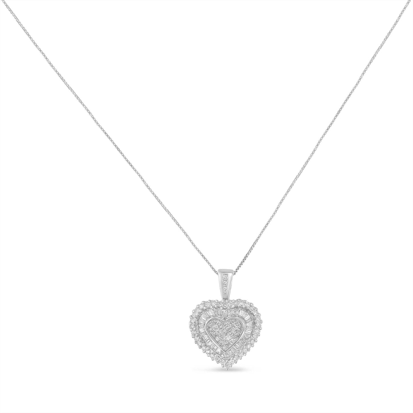 10K White Gold 1 cttw Multi Cut 1 cttw Diamond Heart Pendant Necklace (H-I, I1-I2) - Bijoux-NYC Direct