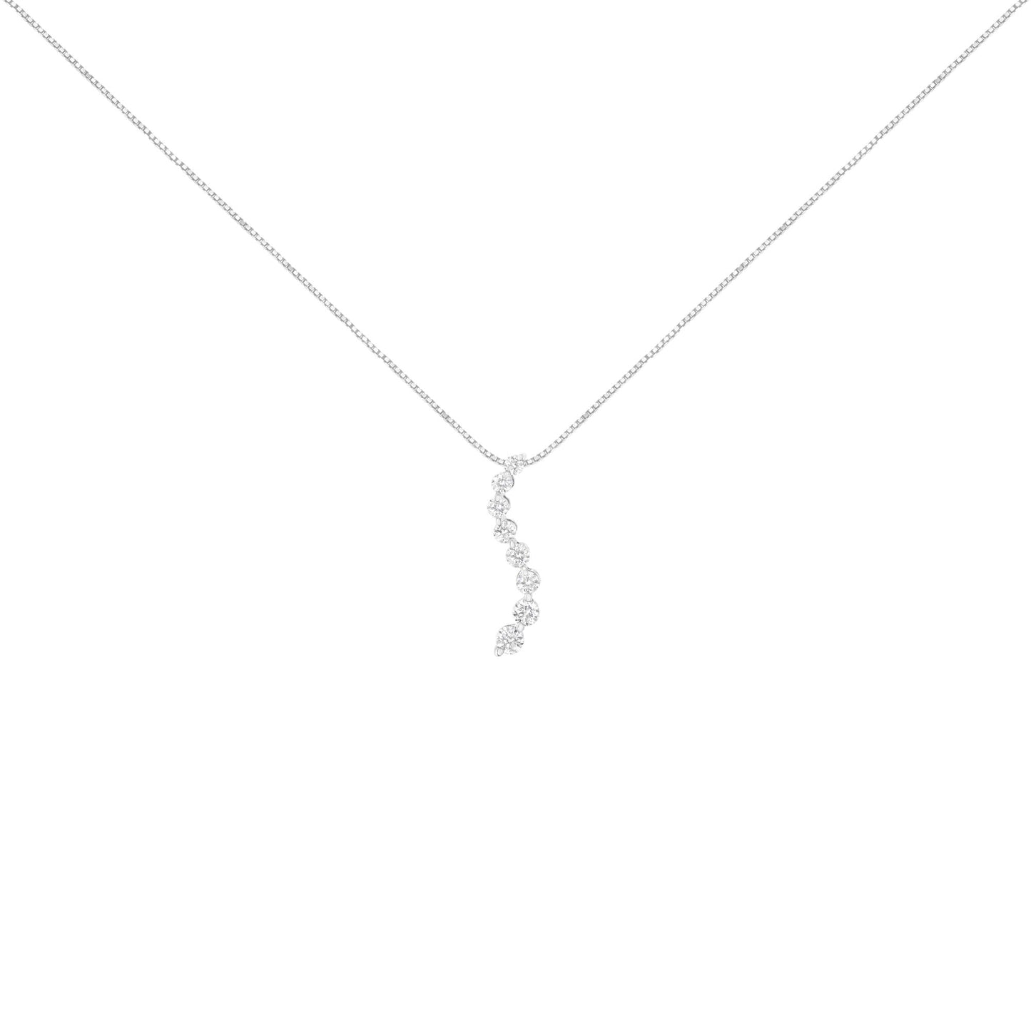 14K White Gold 3.0 Cttw Round-Brilliant & Baguette Cut Diamond S Shaped Graduated 18" Pendant Necklace (I-J Color, I2-I3 Clarity)