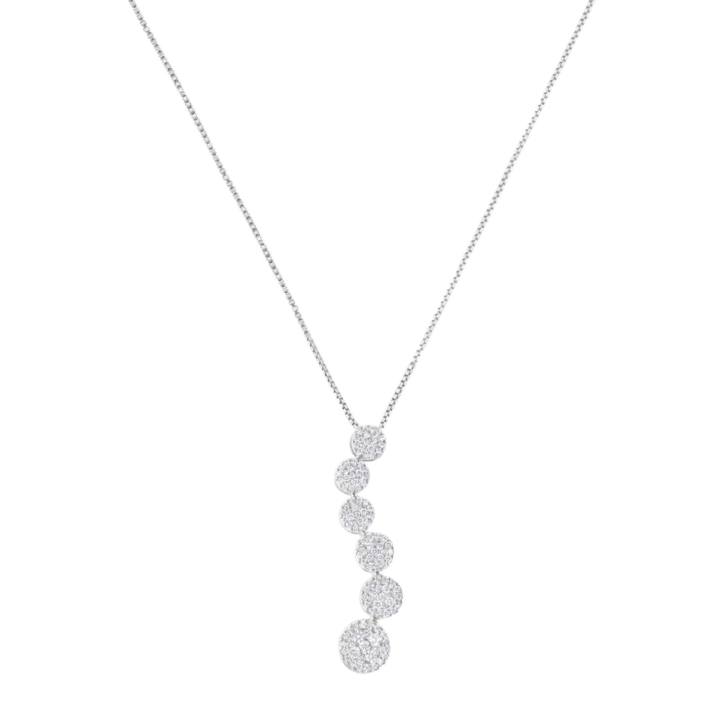 14K White Gold 1 cttw Diamond Cluster Journey Pendant Necklace (H-I, I1-I2) - Bijoux-NYC Direct