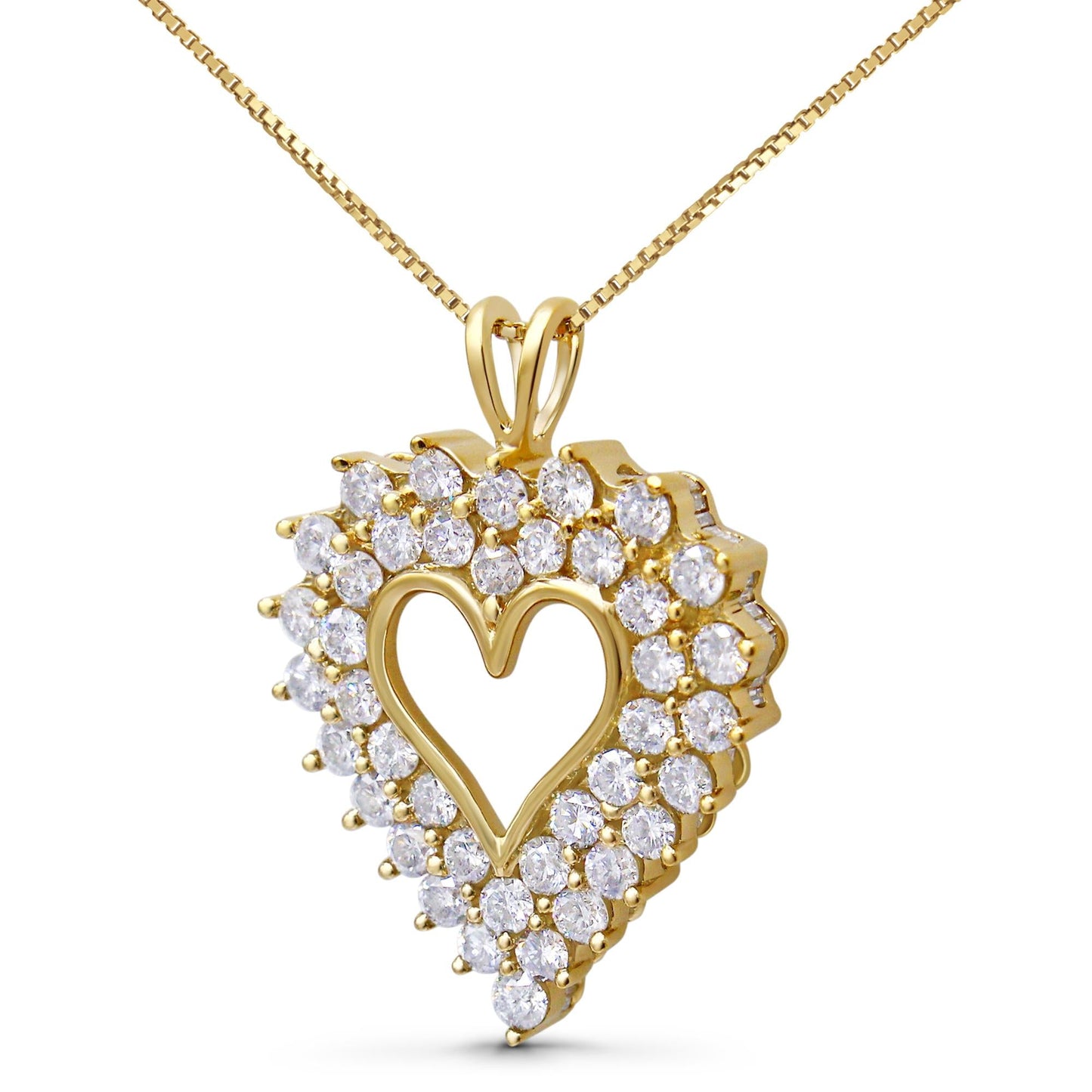 14K Yellow Gold Plated .925 Sterling Silver 4.0 Cttw Diamond Two Row Open Heart 18" Pendant Necklace (K-L Color, I1-I2 Clarity) - Bijoux-NYC Direct